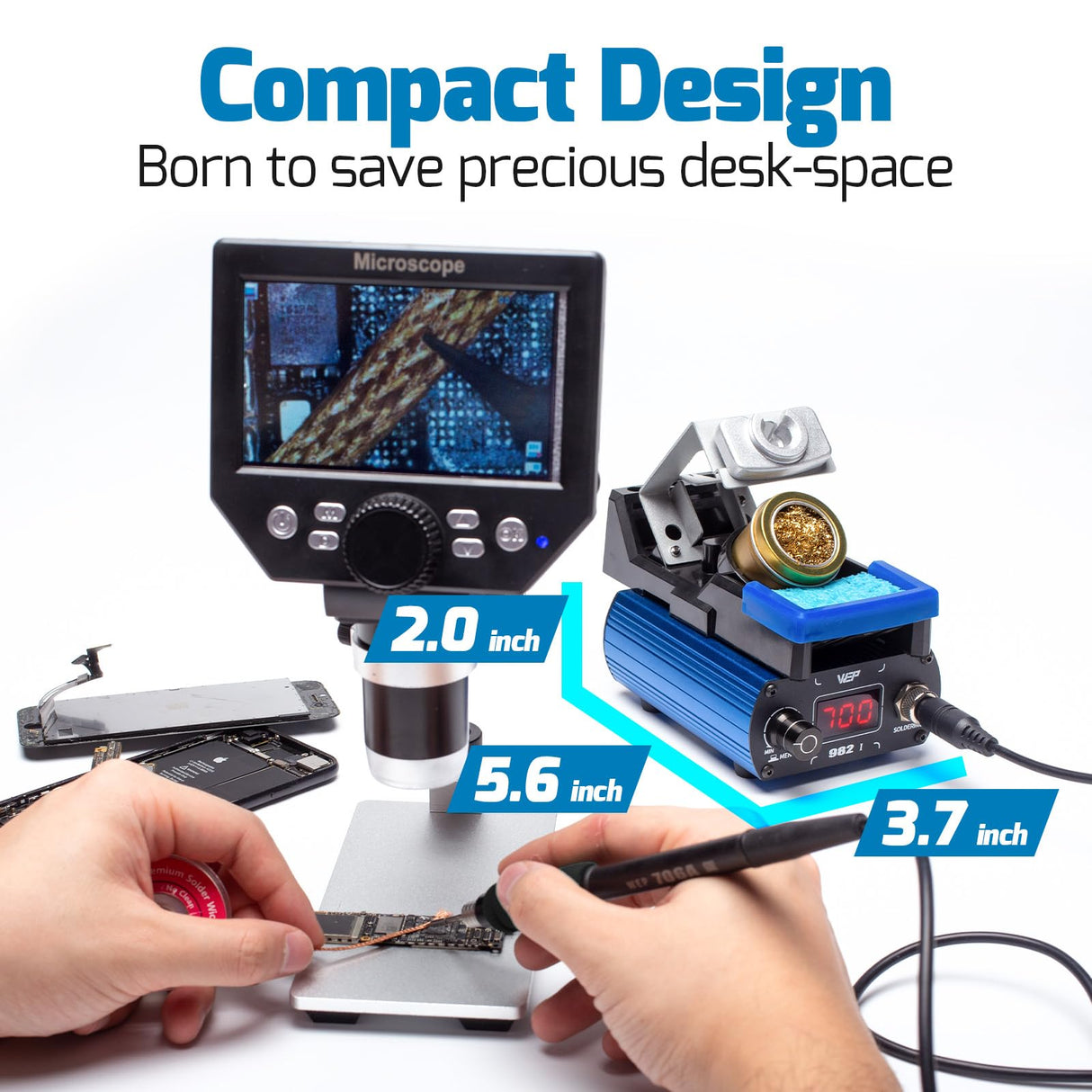 WEP 982-I Precision Soldering Iron Station with Temperature Control, Preset Channels, °C-°F Conversion, Sleep Mode, Automatic Shutdown, Calibration Functions C210 Compatible Soldering Tips WEP