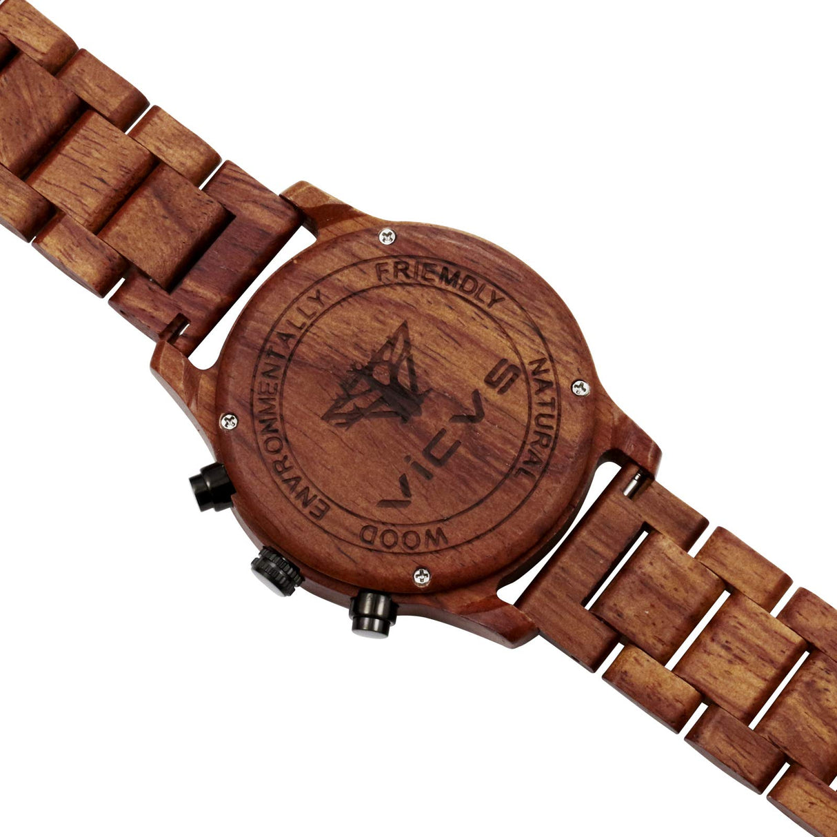 VICVS Men's Wooden Watch, 100% Natural Wood Watch, Japanese Quartz Movement with Date Display Chronograph Function, (Sandalwood) VICVS
