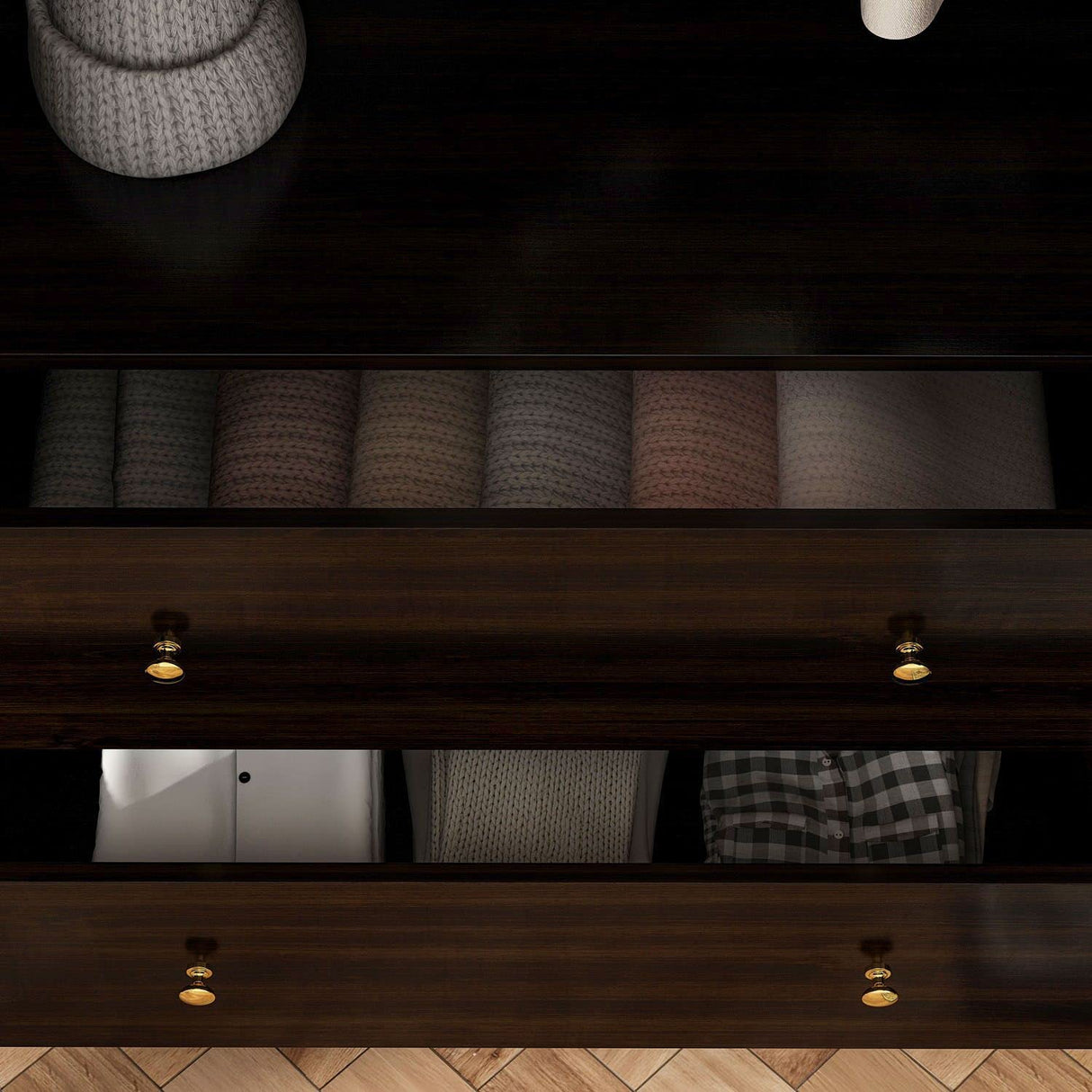 FAMAPY 4-Door Wardrobe Closet with Mirror Armoires and Wardrobes, Drawers and Shelves, Armoire Wardrobe Closet with Hanging Rod, Armoire Closet Espresso (63”W x 19.7”D x 70.9”H) FAMAPY