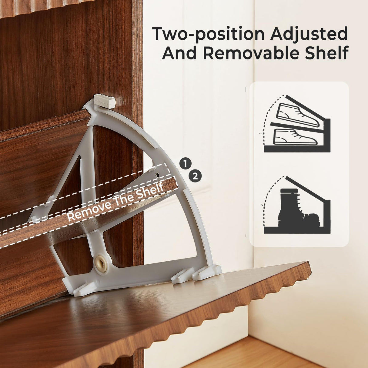 Hootata 31.5''W Walnut Shoe Storage Cabinet for Entryway with 2 Flip Drawers, Fluted Slim Shoe Cabinet, Free Standing Wooden Shoes Organizer for Foyer, Hallway Hootata