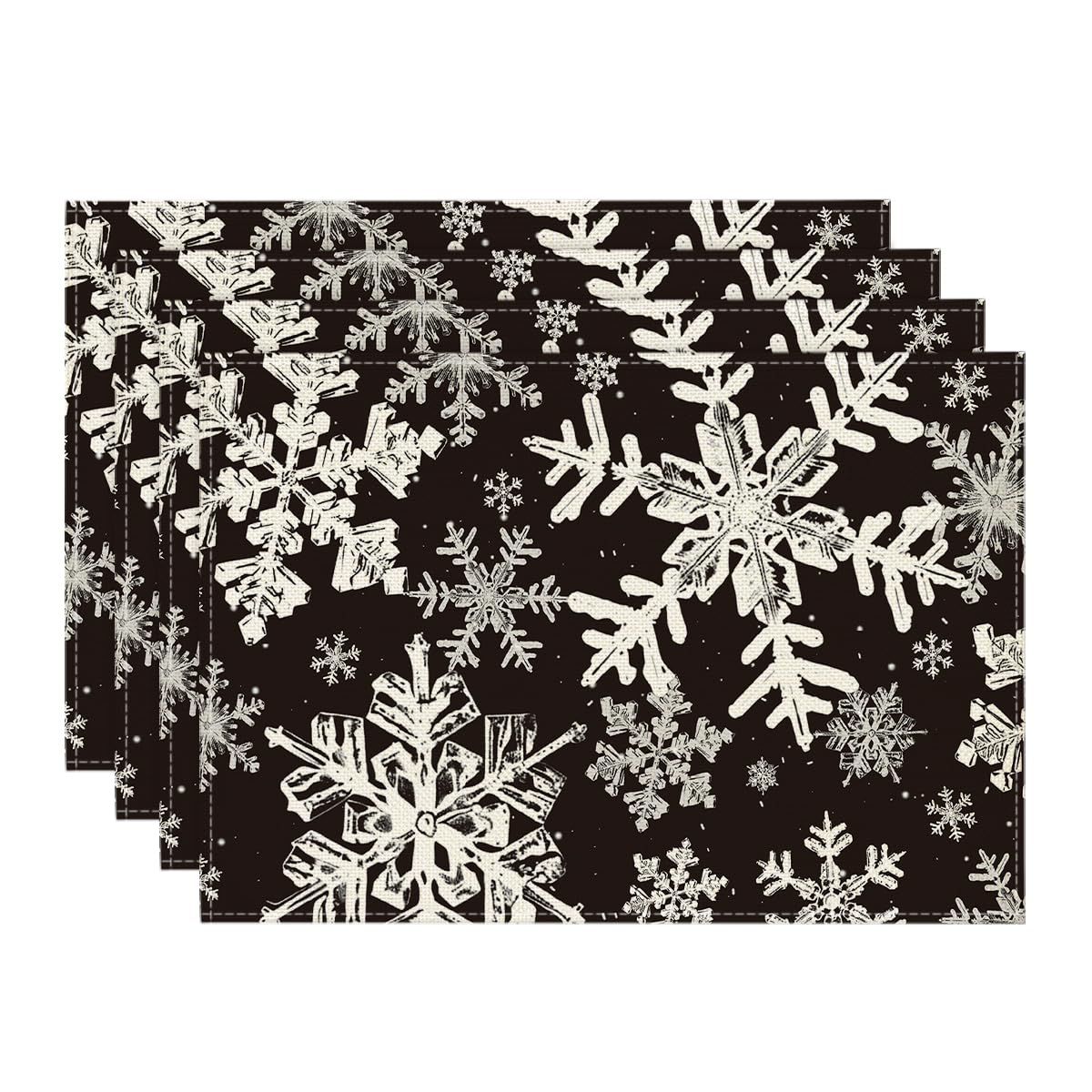 Artoid Mode Black Snowflakes Christmas Placemats for Dining Table, 12 x 18 Inch Seasonal Winter Washable Table Mats Set of 4 Artoid Mode