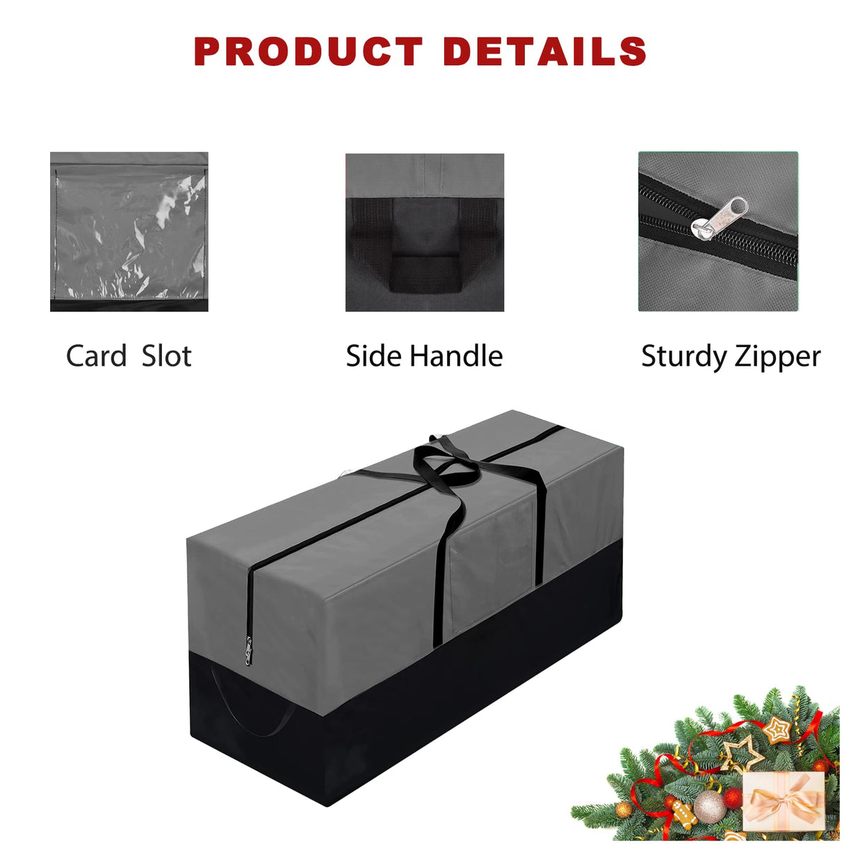 Christmas Tree Storage Bag, Fits Up 10 Ft Tall Artificial Trees-Heavy Duty Holiday Storage Box with Durable Reinforced Handles & Zipper & Transparent Pocket- 600D Oxford Tree Storage Container, Gray PLTCAT