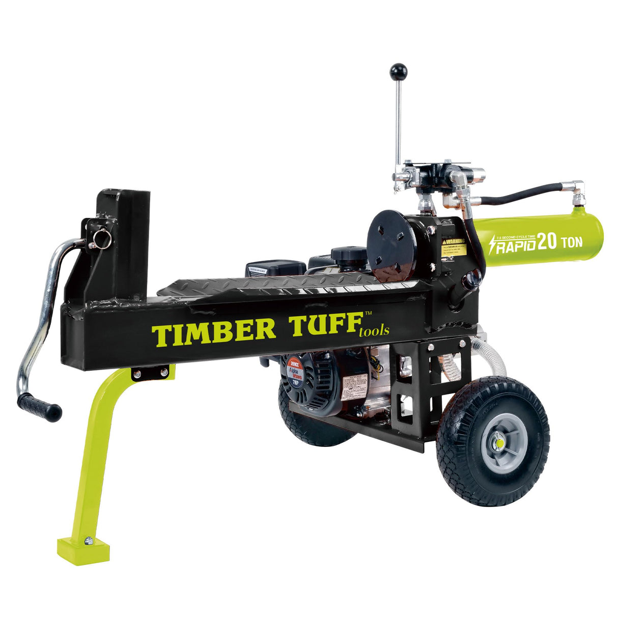 Timber Tuff Heavy Duty 7 HP Portable 20 Ton Gas Powered Log Splitter Machine Tool with 10 Inch Wheels for Large Outdoor Tasks Timber Tuff