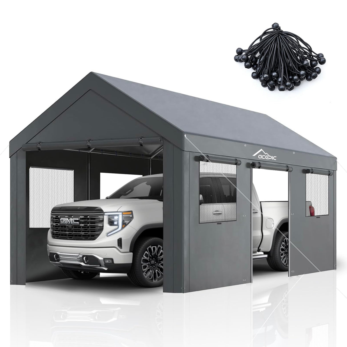 Acepic Carport 10x20ft Heavy Duty Carport Features Roll-up Windows & Doors, Portable Garage with UV Resistant Waterproof All-Season Tarp for Car Acepic