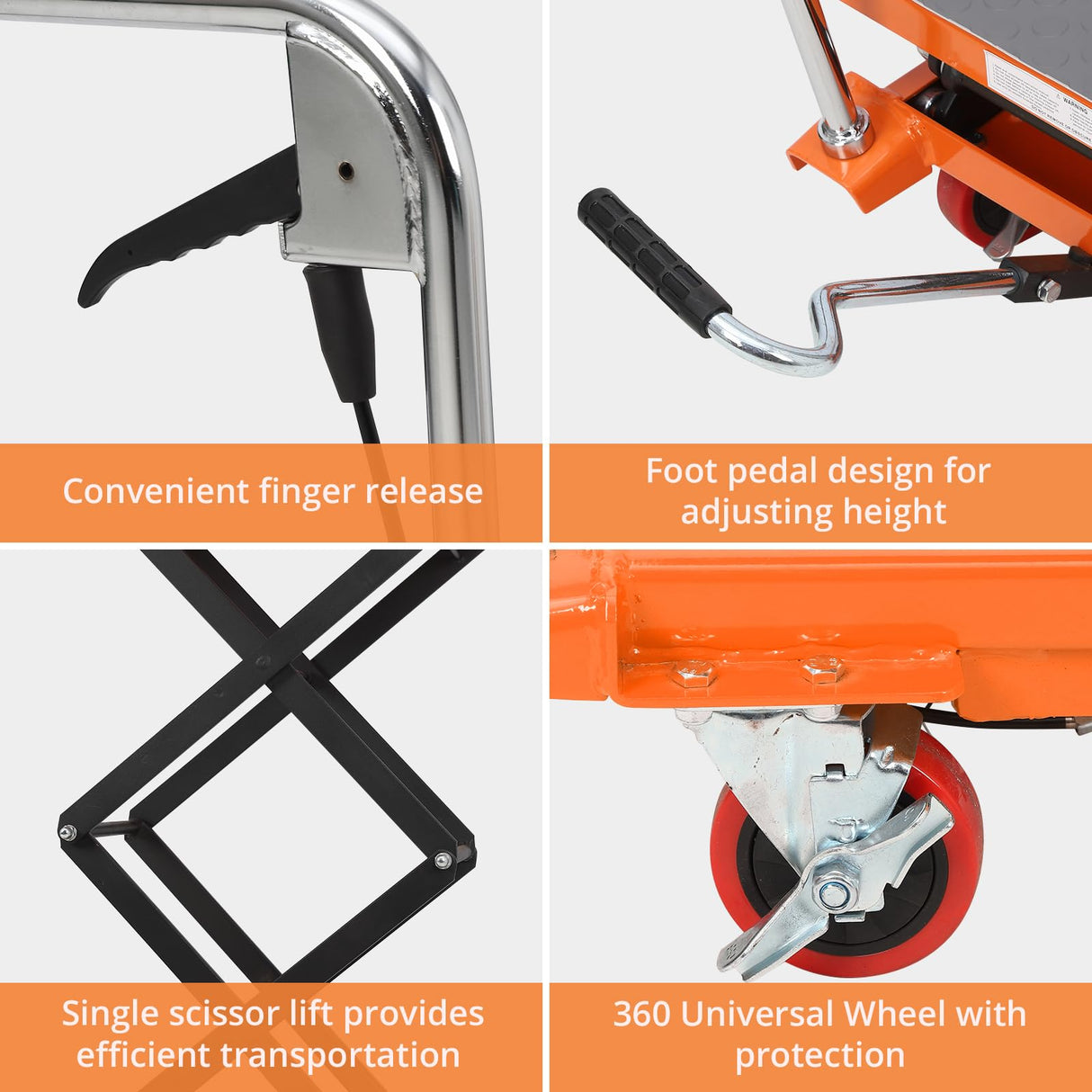 JustSmart Double Scissor Hydraulic Lift Table Cart 770 LBS Capacity 59" Height, Manual Elevating Cart for Material Handling and Transportation with 4 Wheels and Non-Slip Pad, Orange JustSmart
