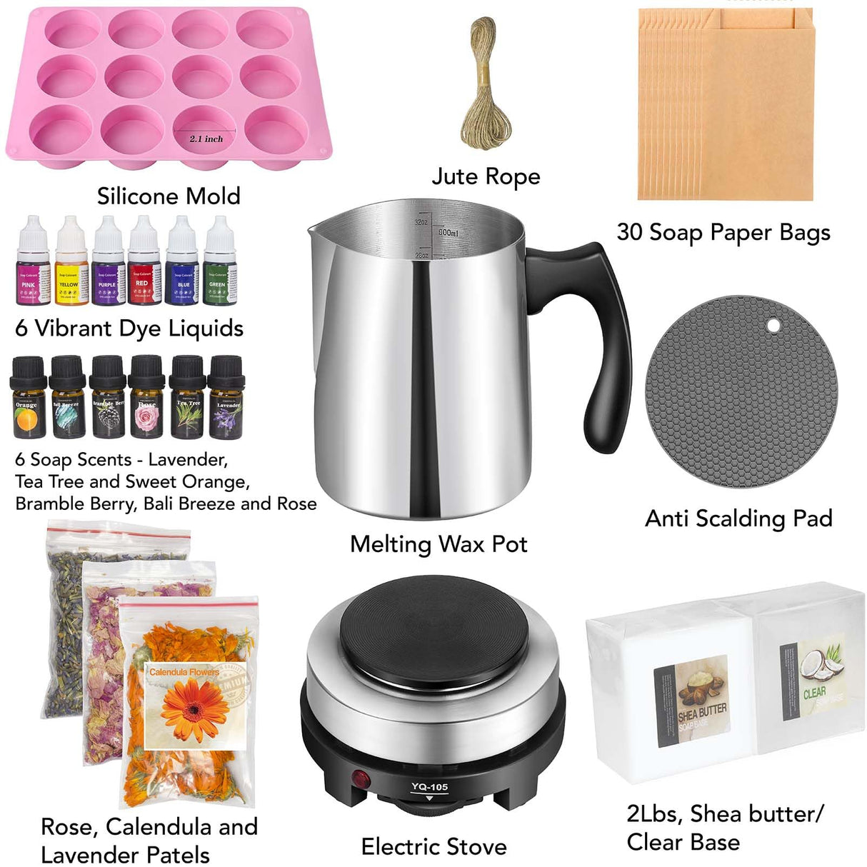 Soap Making Kit with Electronic Hot Plate, 2 Lb Glycerin Soap Base, Soap Paper Bags, 6 Soap Scents, 6 Liquid Dyes, Pouring Pot, Silicone Mold for Adults and Beginners Soap DIY Kits haclum