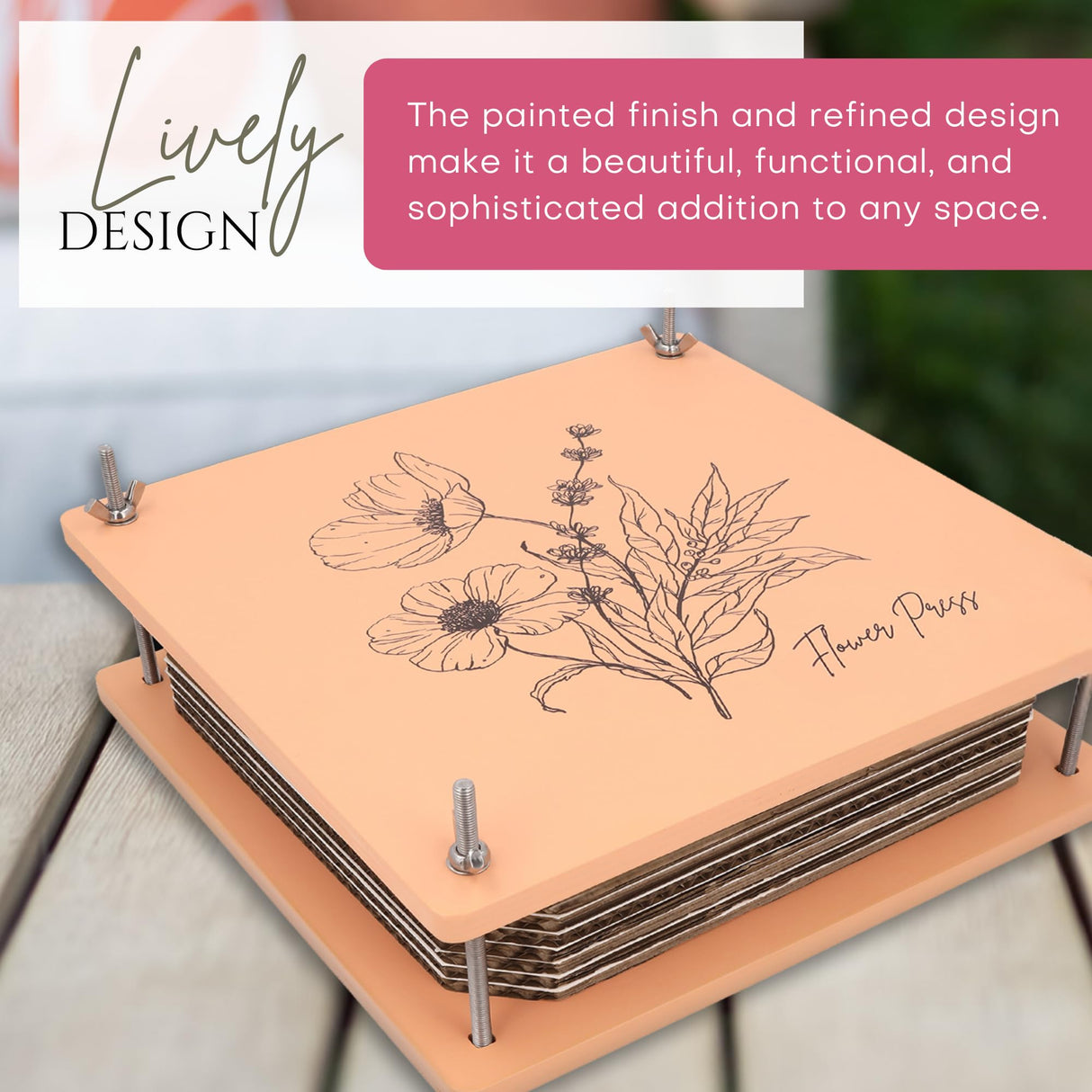Wooden Flower Press - Durable Bolt Lock Design Complete Pressing Kit w/White Absorbent Sheets, Ebook Guide & More - 10 Layers for Drying & Preserving Flowers - Ideal Craft Gift for Nature Lovers Carnation Canvas
