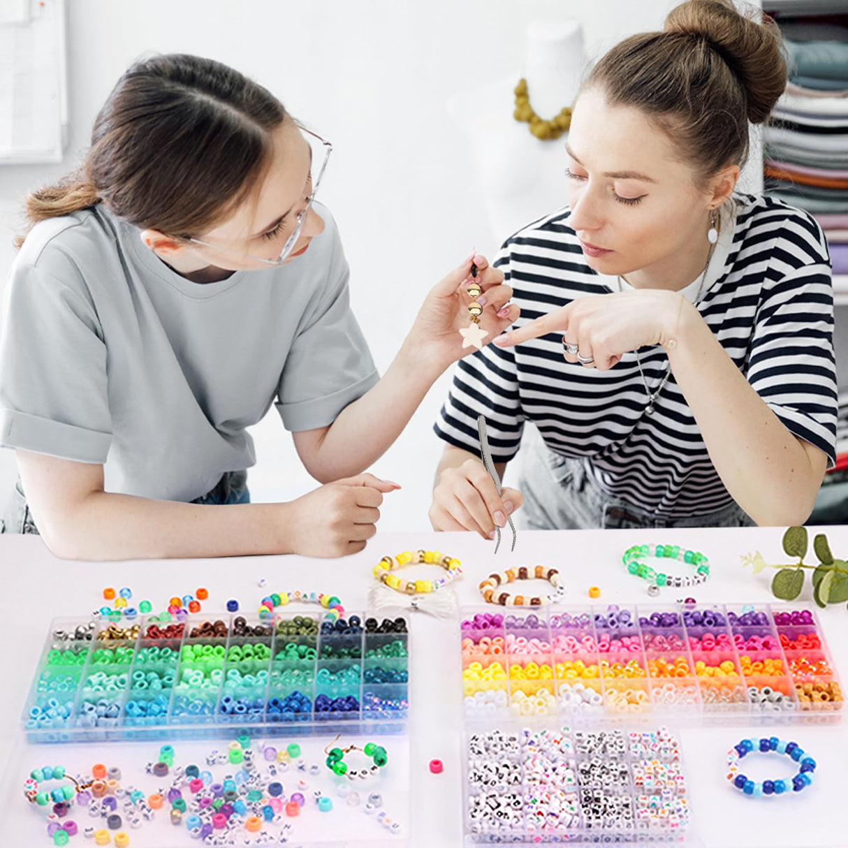 QUEFE 2350pcs, 64 Colors, Pony Beads for Bracelet Making Kit, Rainbow Kandi Beads Friendship Bracelet Kit, Letter Beads and Elastic Strings for Bracelet Necklace Making, Craft Gifts Set for Girls QUEFE