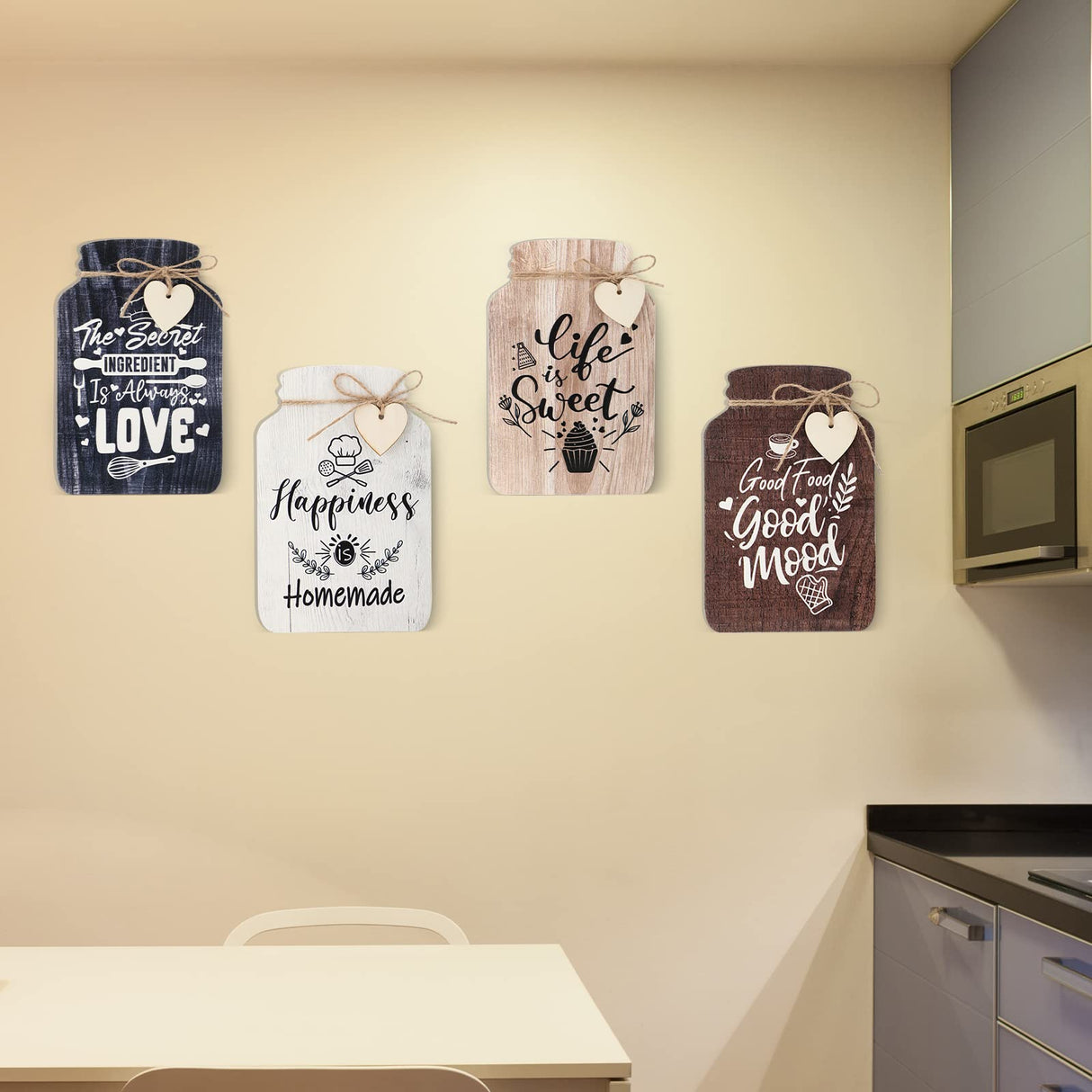 Weysat 4 Pieces Kitchen Wall Decor Mason Jar Set 5 x 8 Inch Wooden Farmhouse Dining Room Art Rustic Inspirational Kitchen Signs Decorations Mason Jar Wall Hanging Plaque Weysat