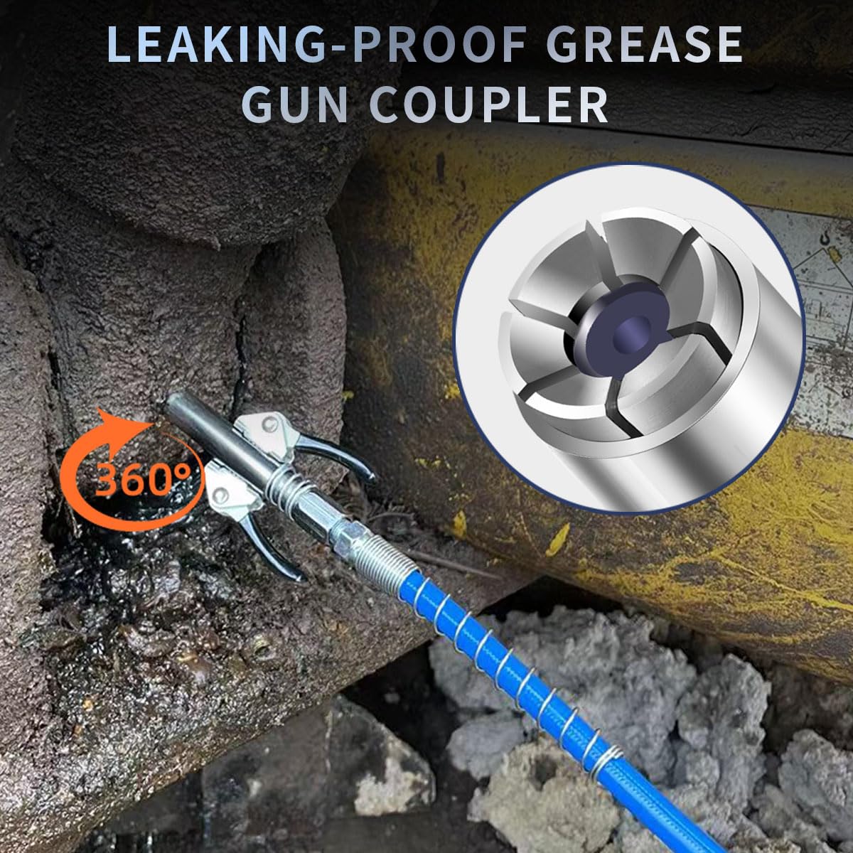 Quadafy Grease Gun Coupler, Quick Locking Grease Gun Tip, 6 Thickened Jaws Locking, High Pressure Grease Fittings, Compatible with All 1/8" NPT Grease Guns Quadafy