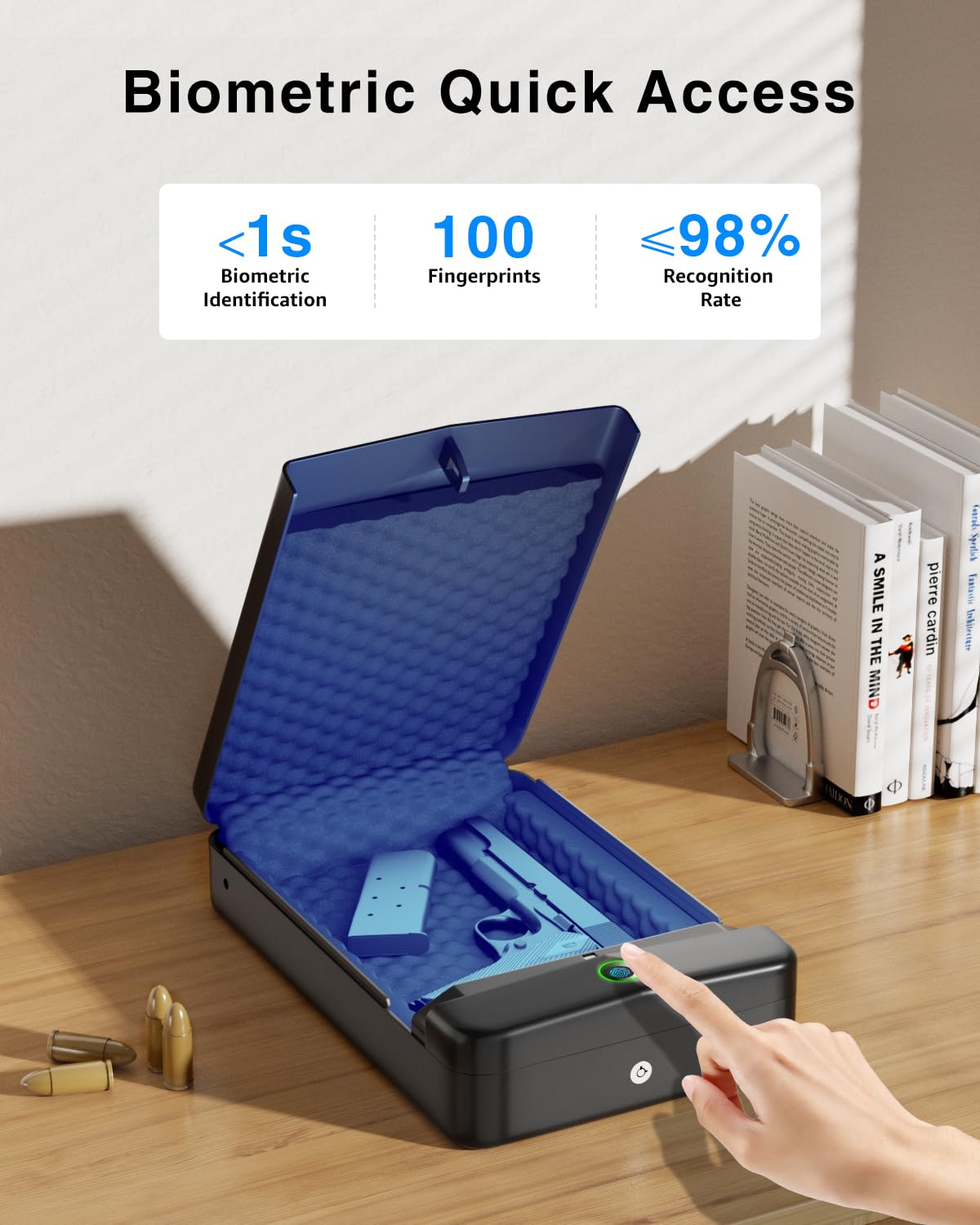 Gun Safe, Small Pistol Safe Biometric Gun Safe for Handgun, Portable Fingerprint Quick Access Gun Lock Box for Car Travel Nightstand Bedside SOOWAY