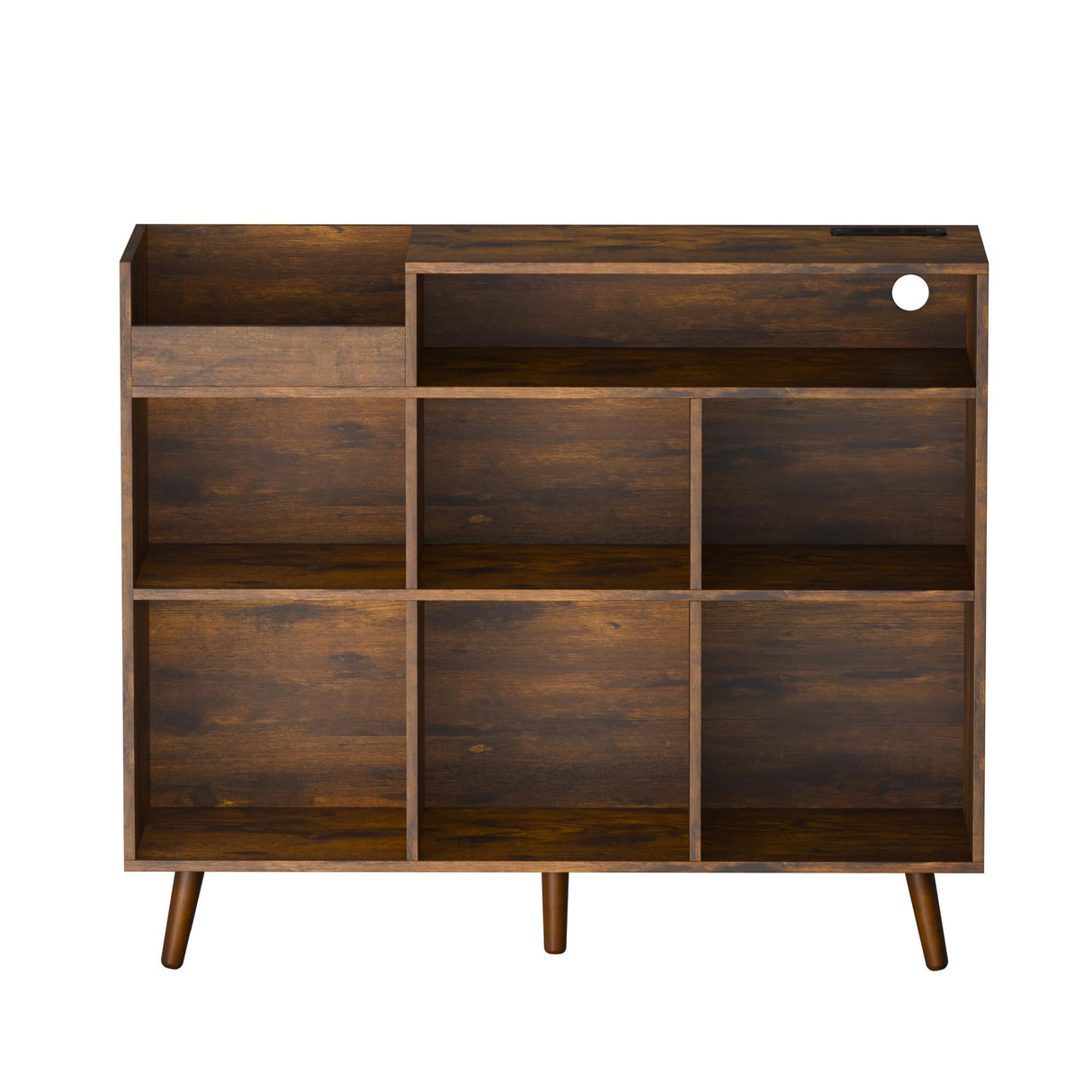 Cozy Castle Large Record Player Stand, Vinyl Storage Cabinet Mid Century Modern Turntable Stand Media Console Table Open Shelf Cube CD Album Holder Organizer for Living Room, Office, Rustic Brown Cozy Castle