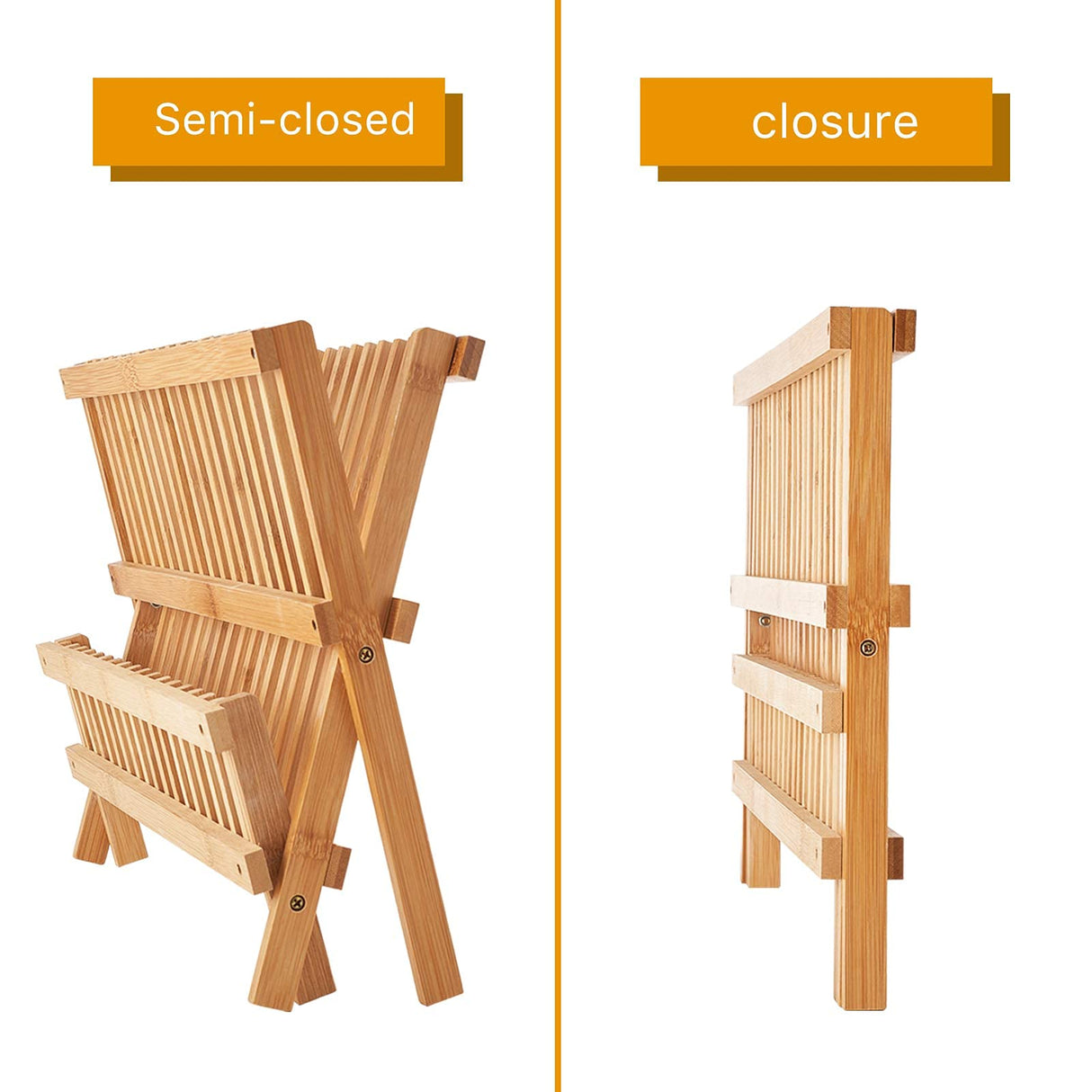 Worthyeah Bamboo Dish Drying Rack, 2 Tier Collapsible Dish Rack with Utensil Holder, Wooden Dish Drying Rack for Kitchen Counter, Large Folding Drying Holder, Dish Drainer Worthyeah