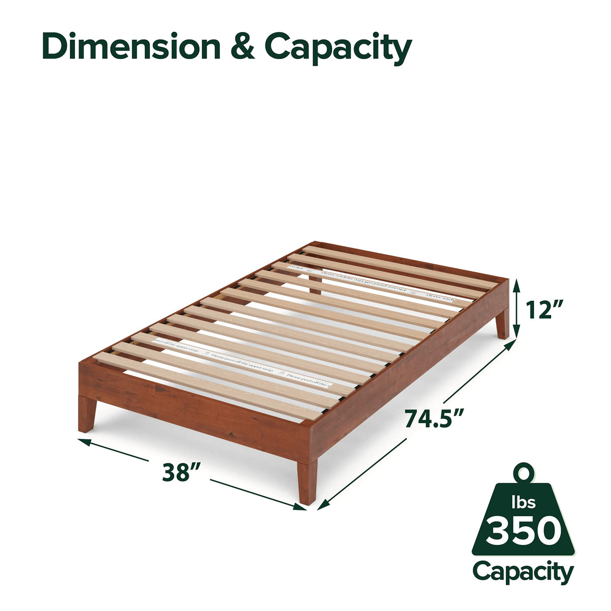 ZINUS Wen Deluxe Wood Platform Bed Frame, Solid Wood Foundation, Wood Slat Support, No Box Spring Needed, Easy Assembly, Twin Zinus