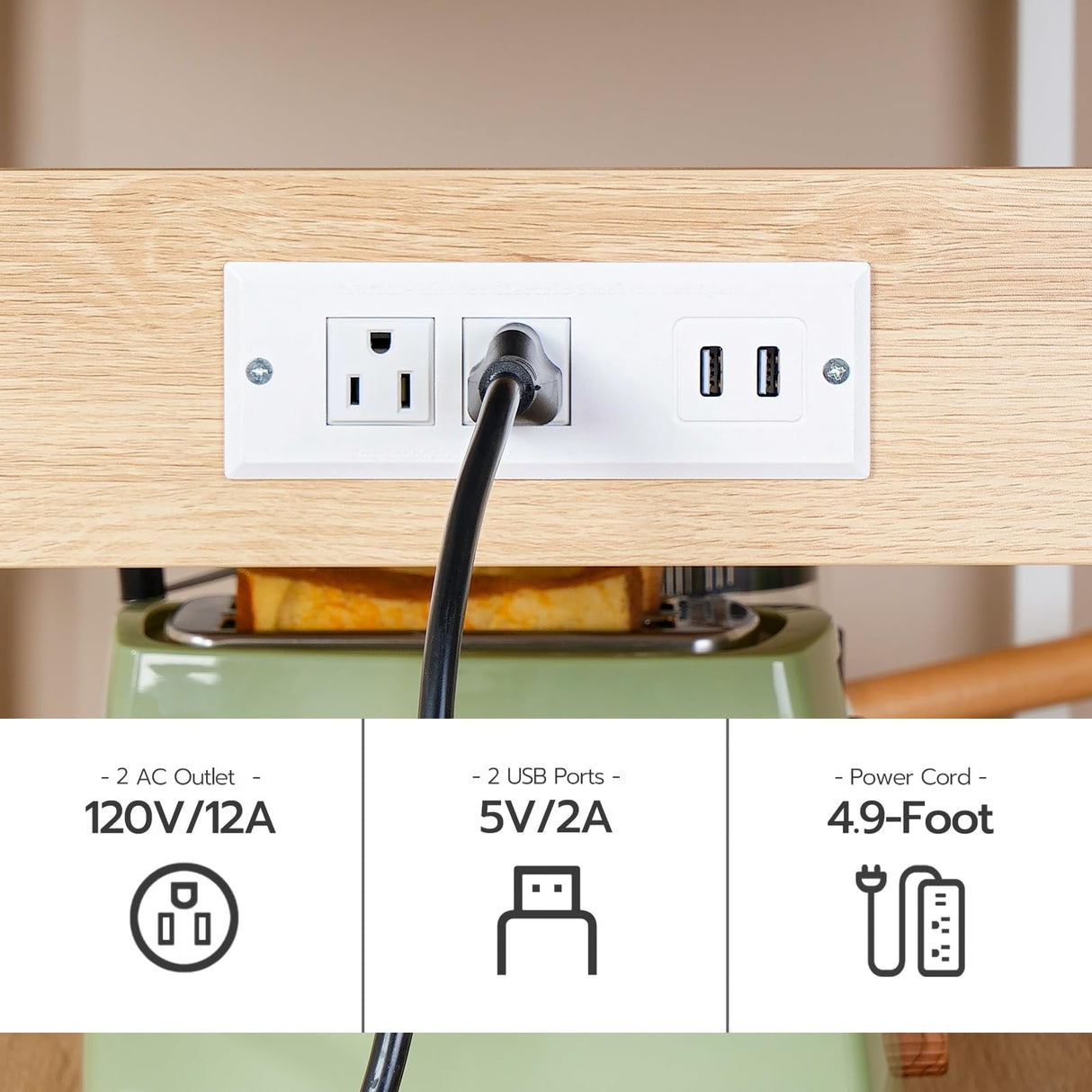 HOOBRO Kitchen Island with Storage, Kitchen Island Table with Power Outlet, 3 Tier Coffee Station and Microwave Stand, for Home, Kitchen and Dining Room, Natural and White WN021ZD01 HOOBRO