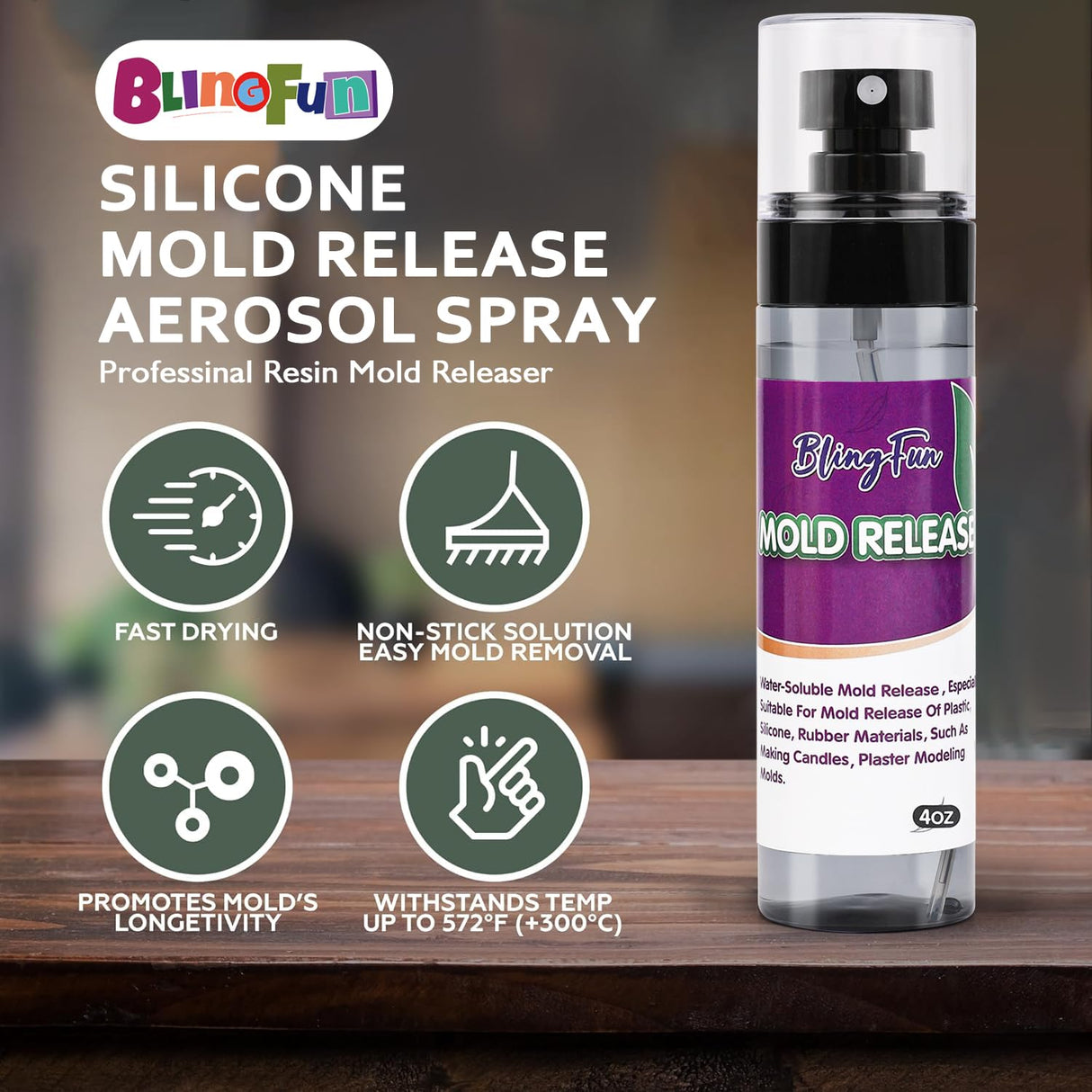 BlingFun Mold Release Spray for Candle Making & Epoxy - Uniform Coverage Fast Drying Non-Stick, Professional Grade Silicone Based Release Agent, Easy to Clean Extends Mold Life Blingfun