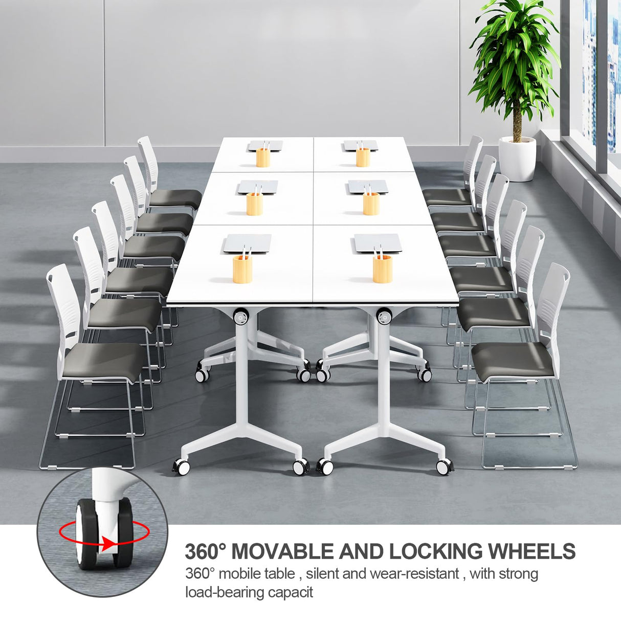Folding Conference Room Table,Modern Conference Table 6ft White Meeting Table Flip Top Large Mobile Training Table with Silent Wheels Seminar Table for Office,Classroom(2PCS 70.8 * 23.6 * 29.5in) JNMDLAKO