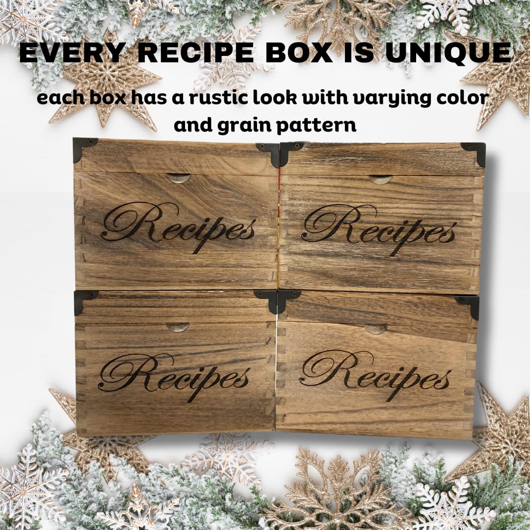Wooden Recipe Box with Cards and Dividers - Large Rustic 4x6 Recipe Card Box, Wipe Clean Surface, Recipe Card Holder, 100 Double-Sided Cards, 20 Thick Dividers with Stickers, Charts, Complete Gift Set NIIVIIN