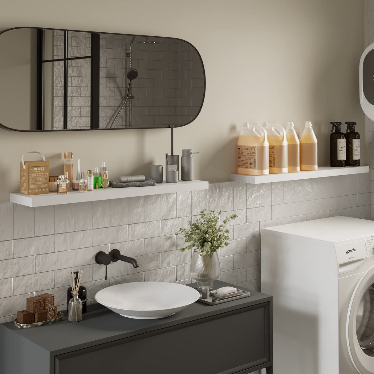 BAMEOS Floating Shelves,31 in W White Wall Mounted Wooden Shelves with Invisible Brackets Set of 2, Hanging Wall Shelves Decoration for Bedroom, Bathroom, Living Room and Kitchen BAMEOS