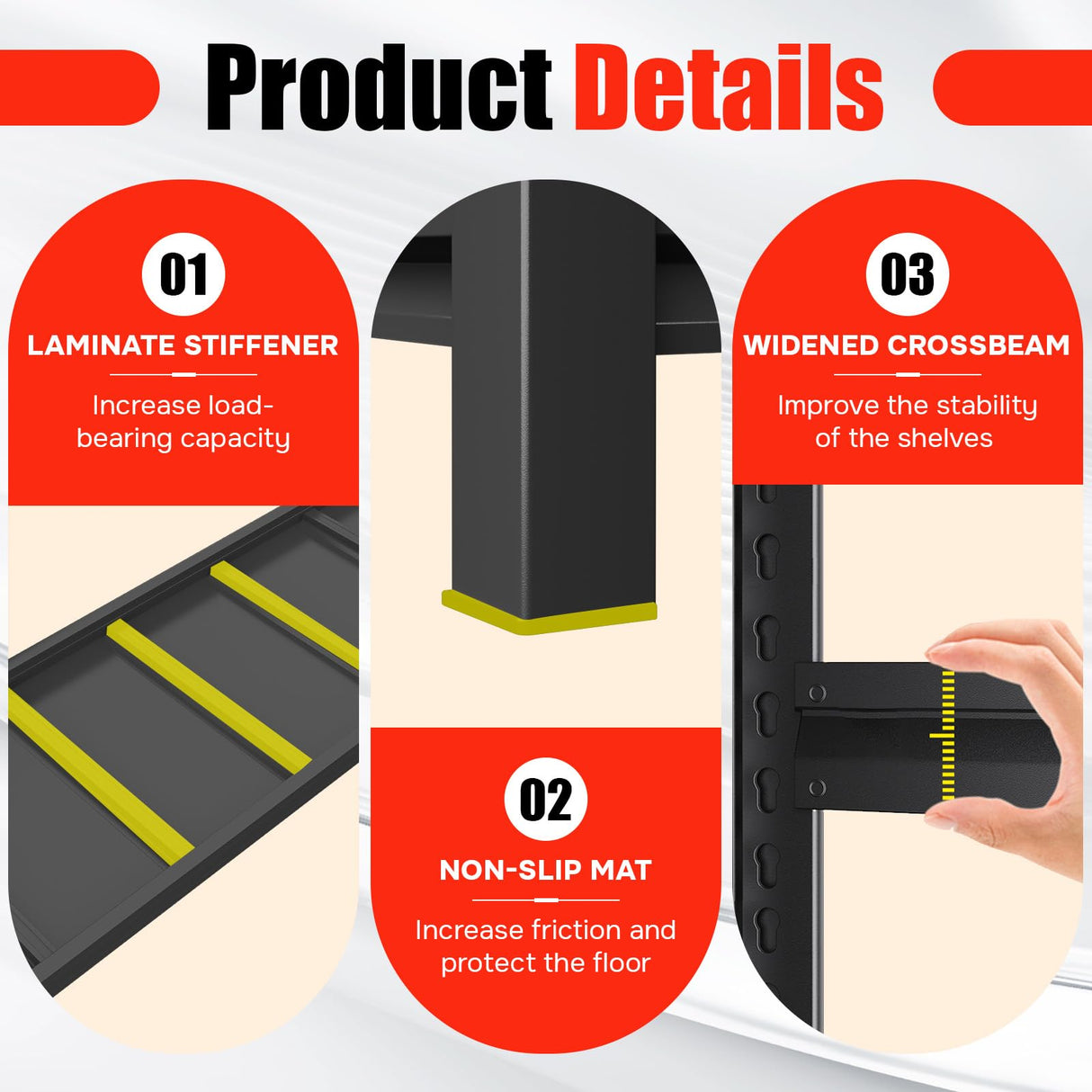 63''H Garage Shelves Heavy Duty Garage Shelving Units, 3000 LBS Capacity Industrial Shelving, Detachable and Adjustable 5-Tier Metal Storage Shelves for Warehouse, Basement, Black (63''H×40''W×18''D) ErgoNova