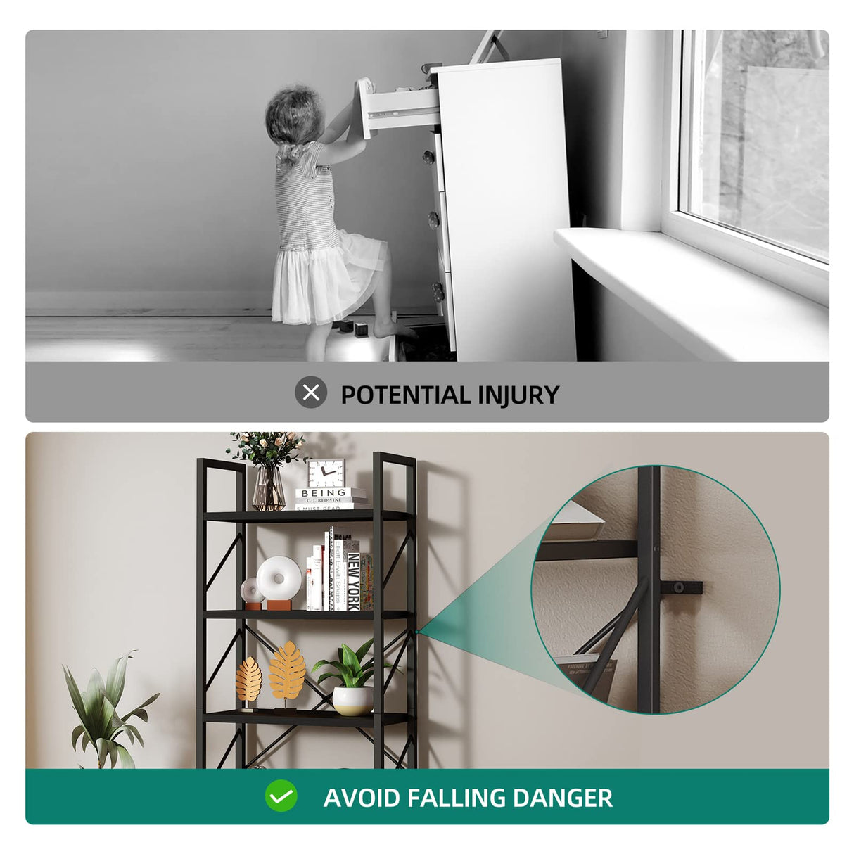 YITAHOME 5 Tiers Bookshelf, Artsy Modern Bookcase, Book Rack, Storage Rack Shelves Books Holder Organizer for Books/Movies in Living Room/Home/Office - Black YITAHOME