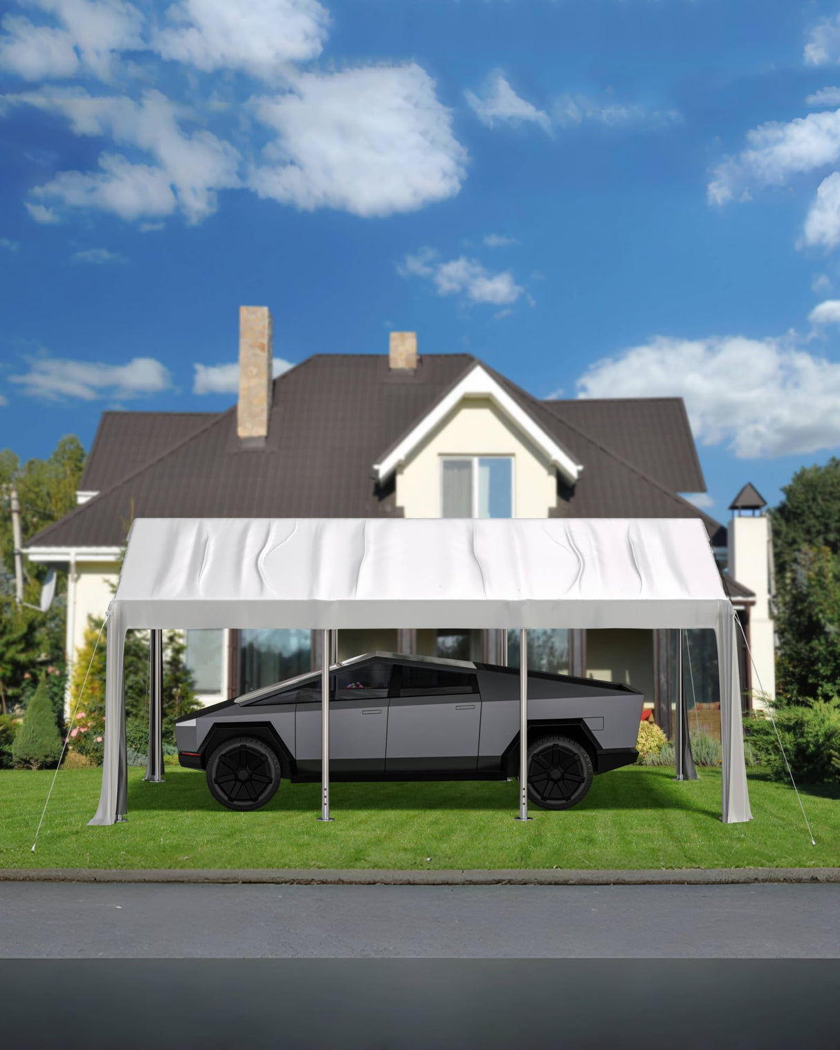 GarveeLife 20'x 13'x 11' Windproof Carport Top Replacement Cover Heavy-Duty Garage Top Tent Shelter Tarp Waterproof & UV Protected (Top Cover ONLY, Frame Not Included) White GarveeLife