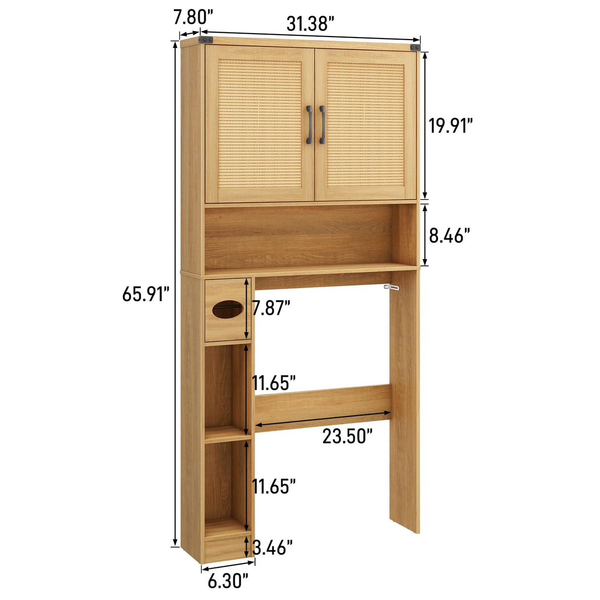 Over The Toilet Storage Cabinet, Farmhouse Rattan Storage Cabinet Over Toilet with 2 Rattan Barn Doors & Home Space-Saving Toilet Rack, for Bathroom, Restroom, Laundry Vabches