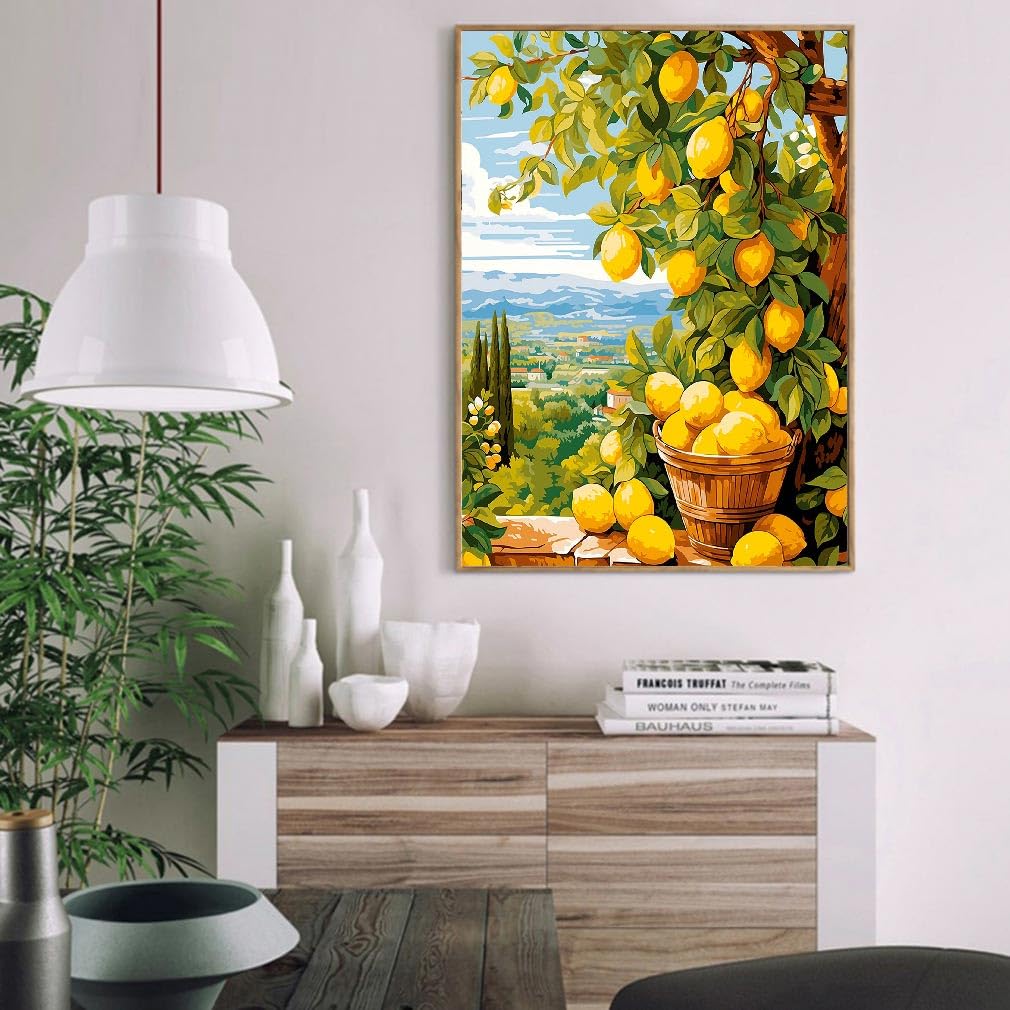 Lemon Paint by Numbers Kits for Adults, DIY Lemon Tree Adult Paint by Number Kits on Canvas, Digital Oil Number Painting for Home Decor (16x20 Inch) Clendo
