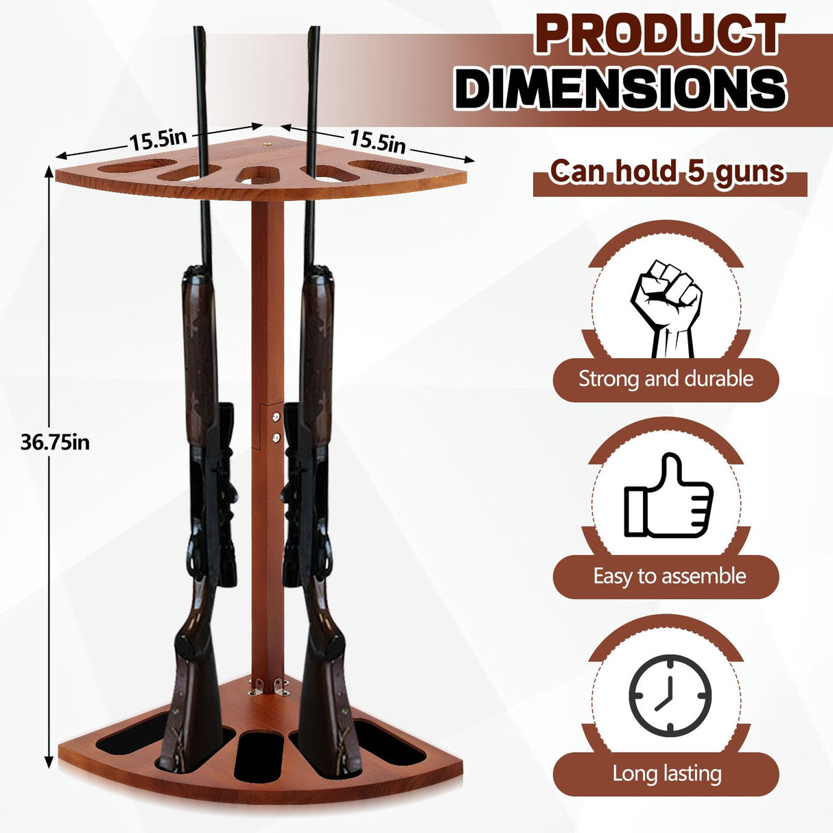 DoubleFill 5 Gun Wood Gun Rack Wood Corner Wall Display Rack Shotgun Rifle Stand Gun Holder Display for Home Garage Office Storage DoubleFill