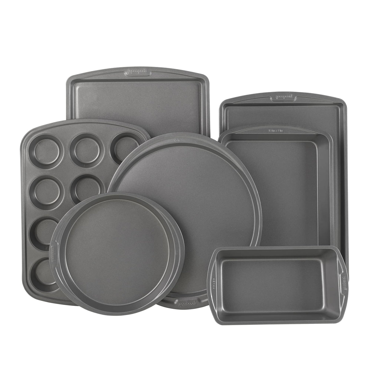 GoodCook Everyday 7-Piece Non-Stick Bakeware Set – 2 Cookie Sheet Pans, Round Cake Pan, Loaf Pan, Pizza Pan, Bake & Roast Pan, 12-Cup Muffin Pan - Baking Supplies, Baking Pans Set GoodCook