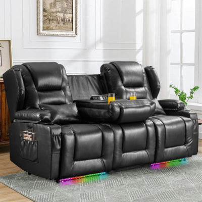 Oprisen 3-Seater Power Loveseat Recliner Electric Reclining Sofa Couch Wall Hugger Recliner Home Theater Seating w/Charging Station/Cup Holders/LED Ambient Light