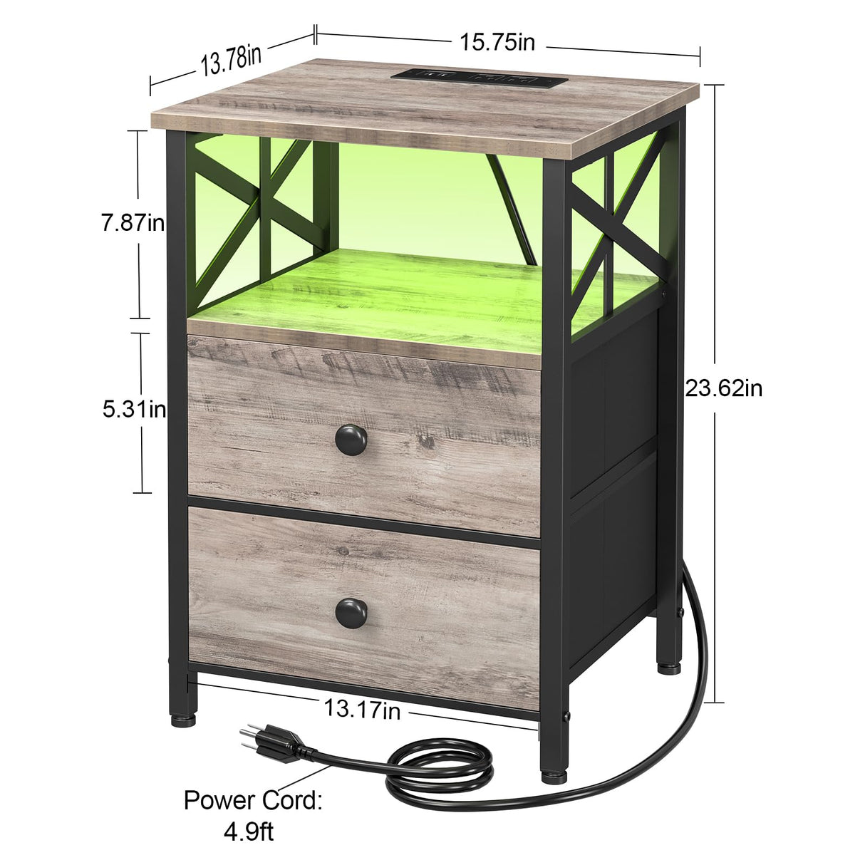 AMHANCIBLE Night Stand Set 2, LED Nightstands for Bedroom Set of 2 with Charging Station, End Table with USB Port and Outlet, Side Table with 2 Storage Drawers for Living Room, Greige, HET052LGY AMHANCIBLE