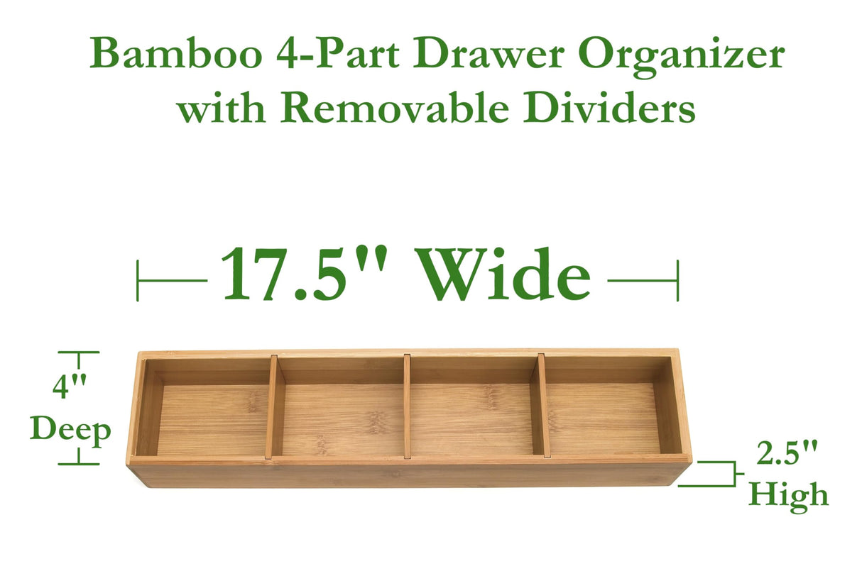 Lipper International 8884 Bamboo Wood 4-Part Drawer Organizer with Removable Dividers, 17-1/2" x 4" x 2-1/2" Lipper International