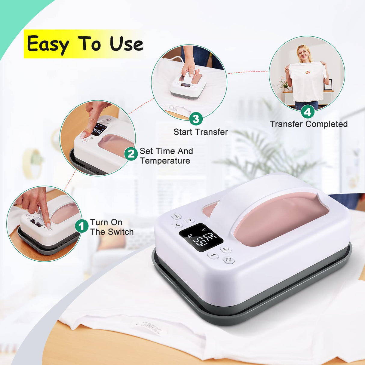 Heat Press Small Heat Press Machine for Heating Transfer, 7 × 5 inch Portable Easy Press Mini Heat Press for DIY Christmas Gift,T Shirts, Hats, Bags.etc(Pink) Legooin