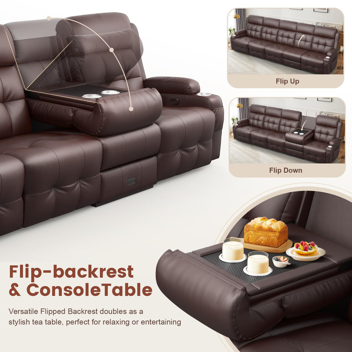 Reclining Sectional Couches for Living Room, L Shaped Large Sectional Reliner Sofa, Faux Leather Couch, Home Theater Seating with Console, Recliner Couch & Sofa Aotolo