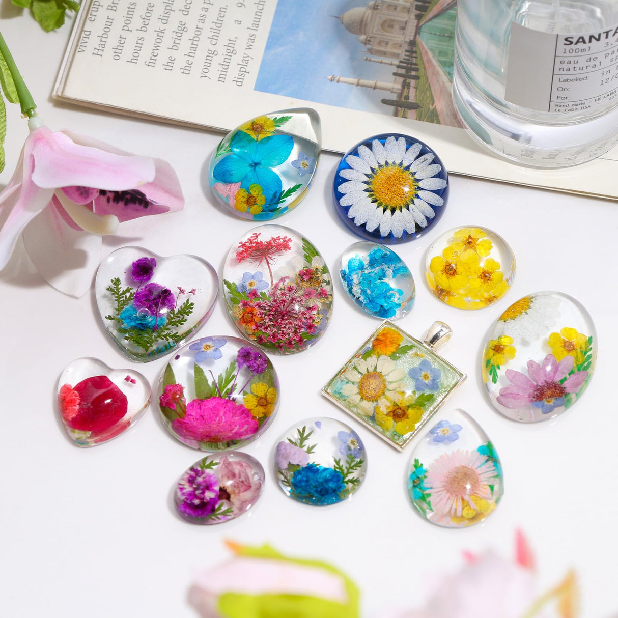 LET'S RESIN Cabochon Gems Resin Molds, 36 Cavities Thicker&Shiny UV Resin Molds Jewelry with 16 pcs Pendant Trays, Epoxy Molds for Beginner, jewelry making kits for Pendant,Earrings,Necklace,Keychains LET'S RESIN