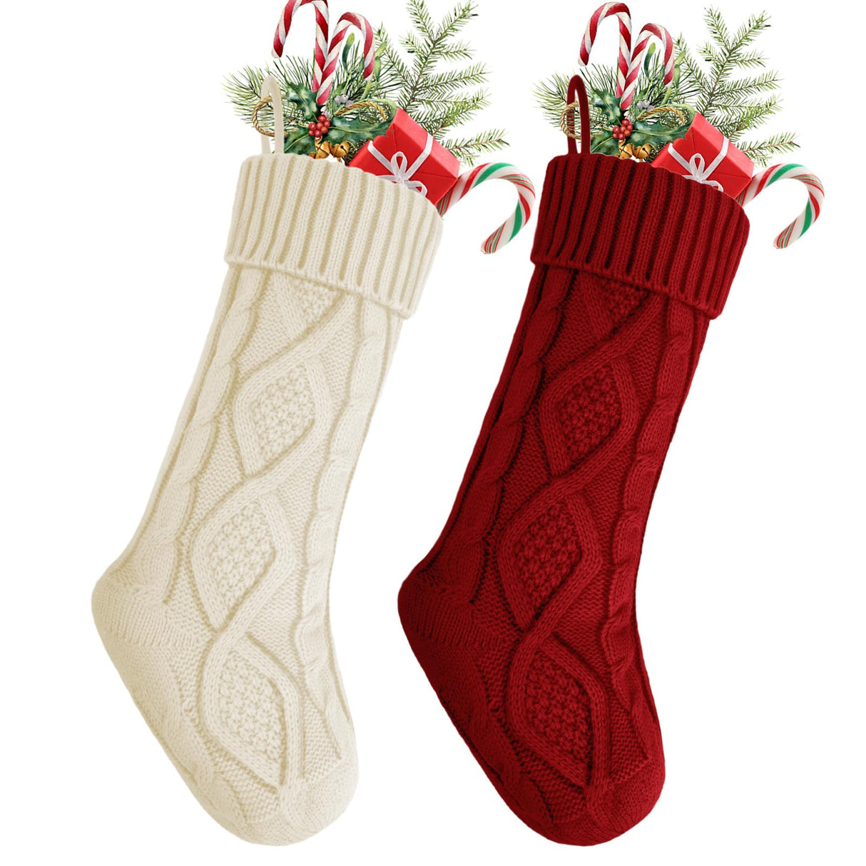 YOGINGO 2 Pack Christmas Stockings - Personalized Christmas Stockings, Large 18 Inches Christmas Stocking Hold All Surprises, Knitted Gift Stockings & Farmhouse Christmas Decor YOGINGO