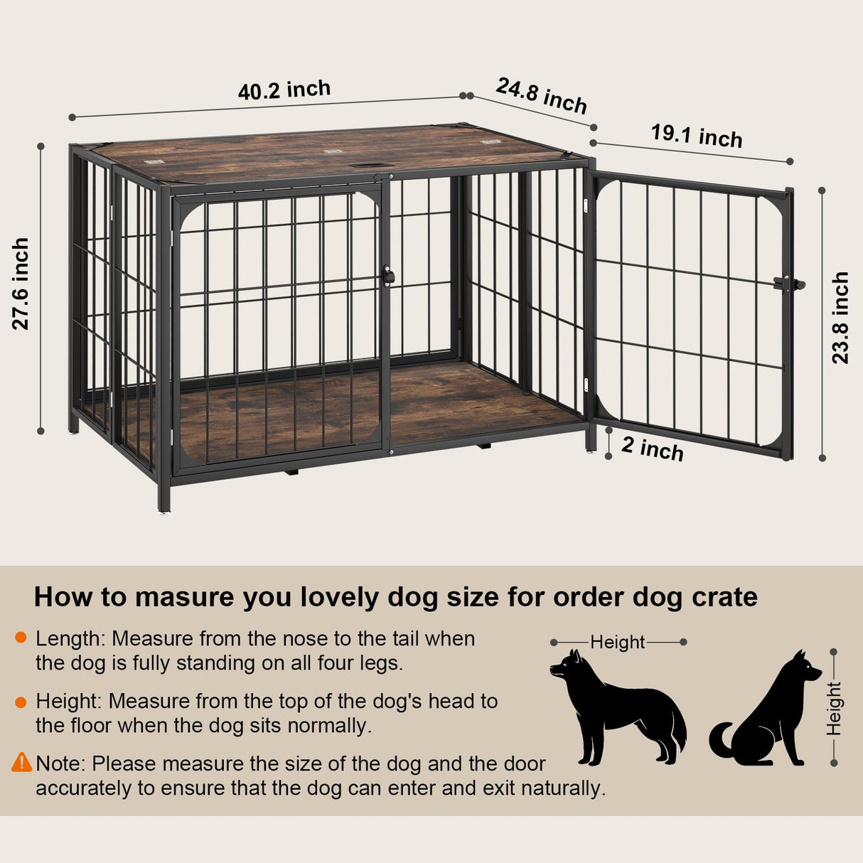 Himix Dog Crate Furniture, XL Dog Crate Furniture for Large Medium Dogs, Wood Dog Crate Table with Sturdy Metal, Heavy Duty Dog Kennel Indoor 40.15''x 25''x 27.56'' (Rustic Brown) Himix