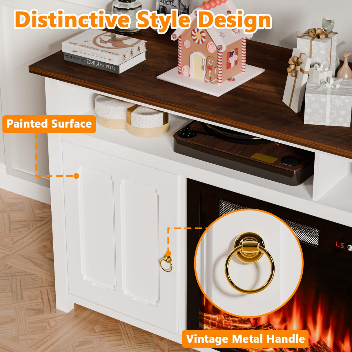 PUKAMI 58" Fireplace TV Stand with 23" Electric Fireplace Up to 65" TVs, 29" Tall Farmhouse Wood Entertainment Center with Open Storage Shelves with Cabinets, Media TV Console for Living Room (Brown) PUKAMI