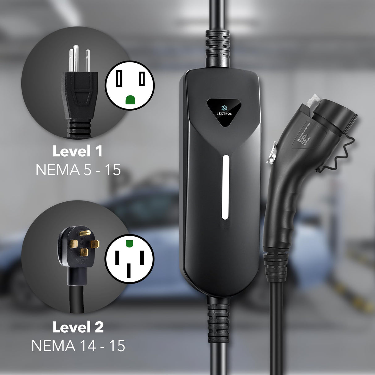 Lectron Level 1 / Level 2 EV Charger (12 Amp / 40 Amp) with Dual Charging Plugs (NEMA 5-15 & 14-50) - Portable Electric Car Charger Compatible with All J1772 EVs (Black) Lectron