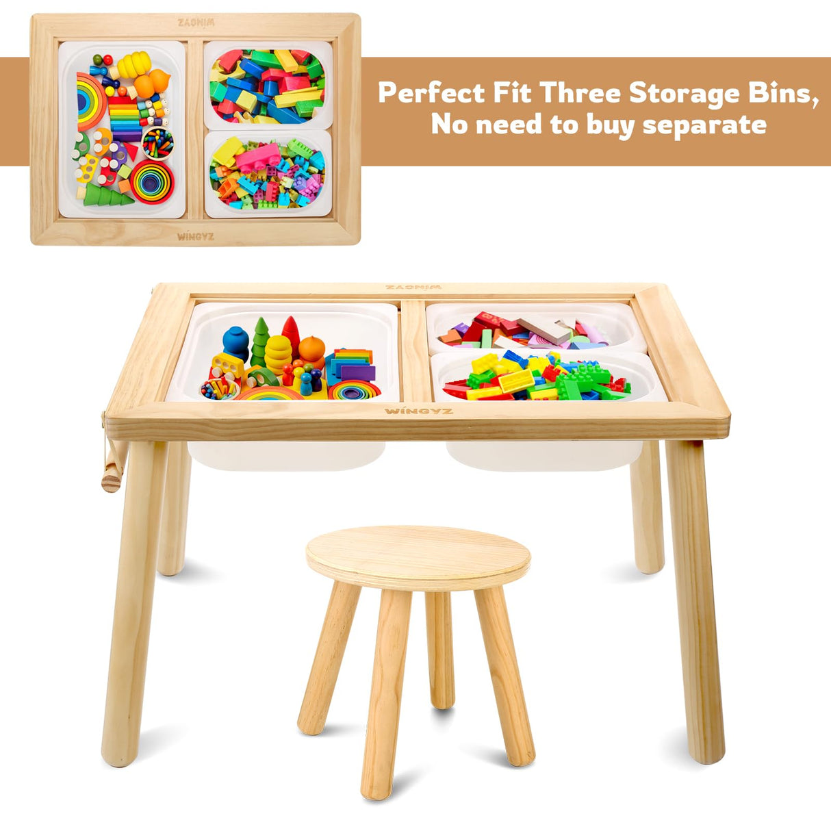 wingyz Sensory Table and Chair Set, 3 in 1 Kids Table for Play Study Art Dining Toys Storage, Sensory Tables for Toddler, Activity Table with Storage Bins, Children's Gifts for Boys and Girls wingyz