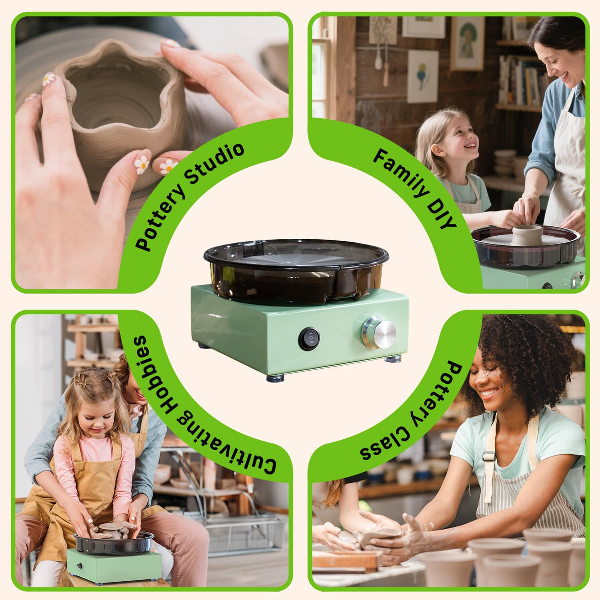 Alldeer Mini Pottery Wheel Kit - 6" Turntable Two-Way Rotation Clay Wheel, Metal Frame, Removable Splash Tray Ceramic Making Kit with 18PCS Sculpting Tools, Pottery DIY Machine for Kids and Beginners Alldeer