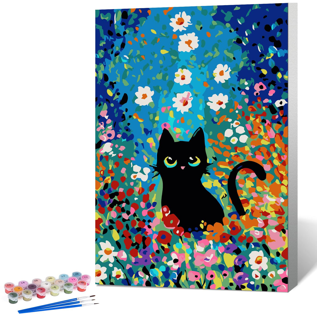 Fountor Paint by Numbers Kit for Adults Beginner & Kids Ages 8-12 with Wooden Frame Easy Acrylic on Canvas 8x12 inch with Paints and Brushes, Paint by Numbers Flowers Cat for Gift Home Wall Decor Fountor