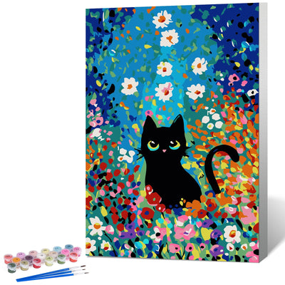 Fountor Paint by Numbers Kit for Adults Beginner & Kids Ages 8-12 with Wooden Frame Easy Acrylic on Canvas 8x12 inch with Paints and Brushes, Paint by Numbers Flowers Cat for Gift Home Wall Decor