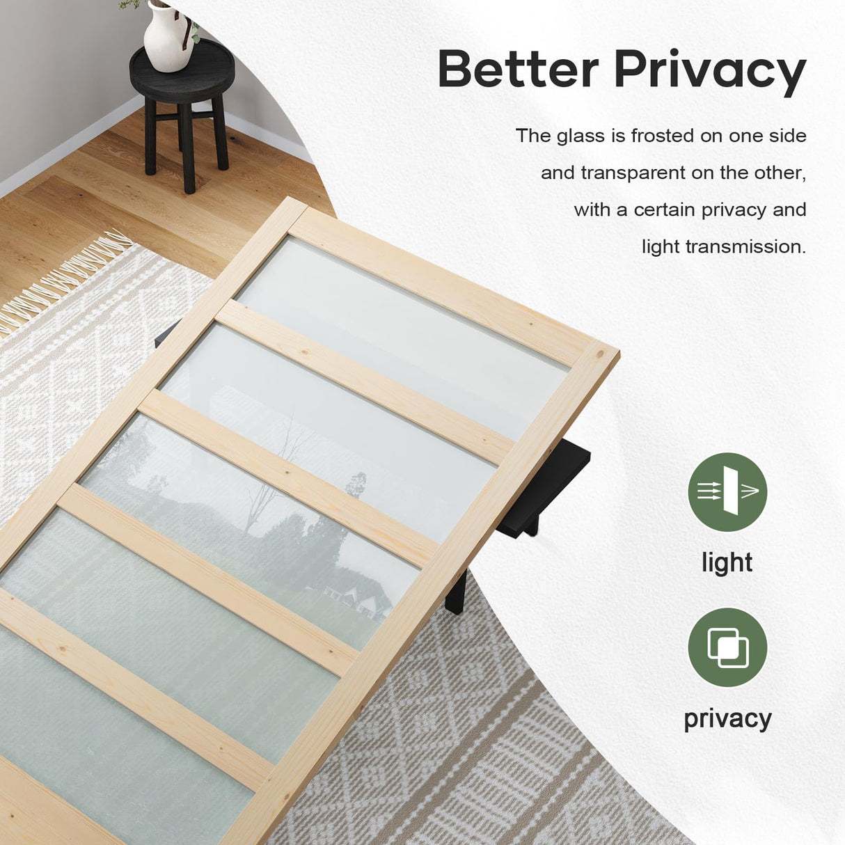 ROYMELO 48x84 inch Glass Sliding Barn Door Slab with 8ft Hardware Kit Included, 5-Panel Frosted Glass, Spruce Wood Support DIY Dyeing, Easy Assembly ROYMELO