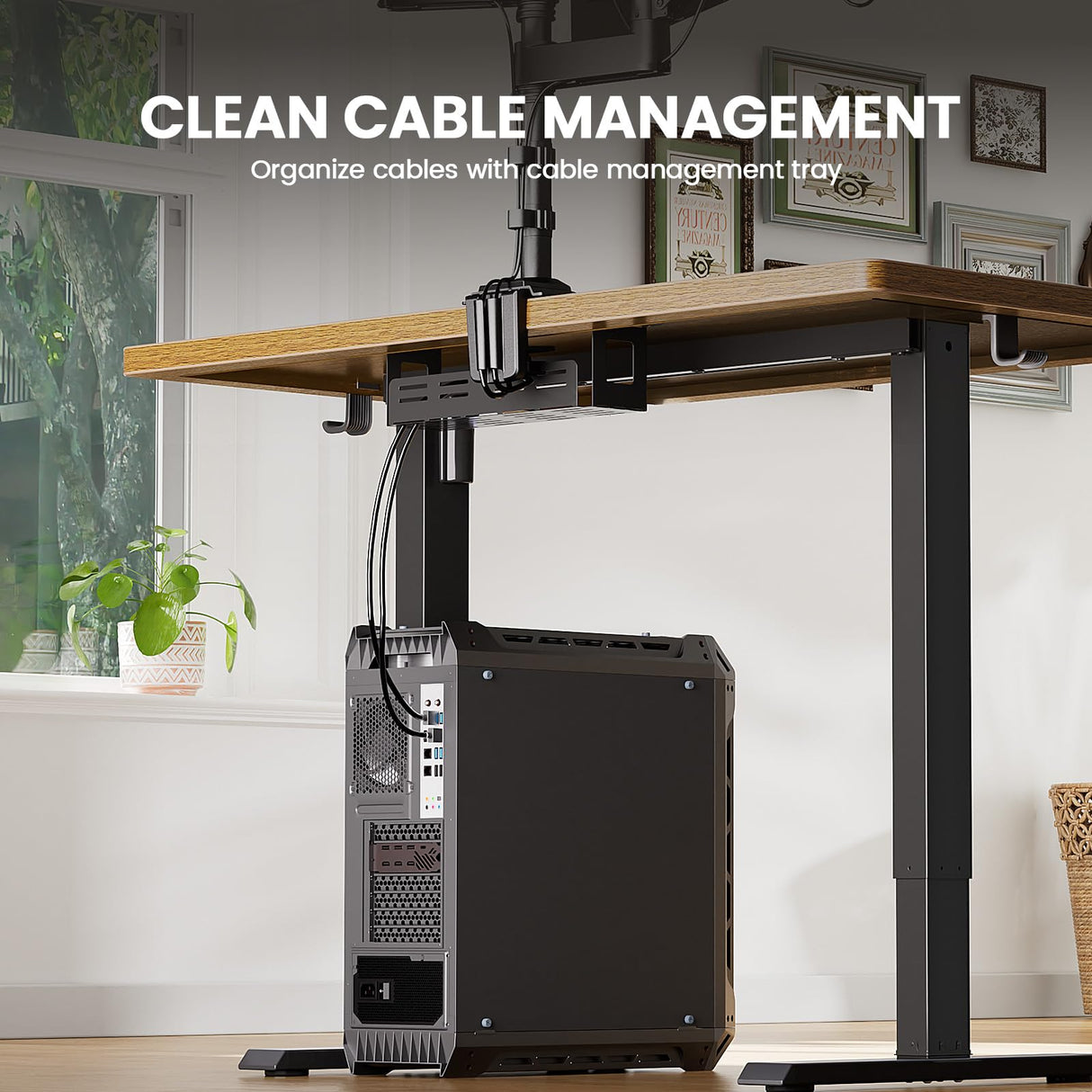 ErGear Whole Piece Standing Desk, 48x24 Inch Thick Adjustable Desk with 4 Height Memory, Electric Sit Stand Desk with Cable Management Tray, Ergonomic Desk for Home Office, Vintage Brown, EGESD73V ErGear