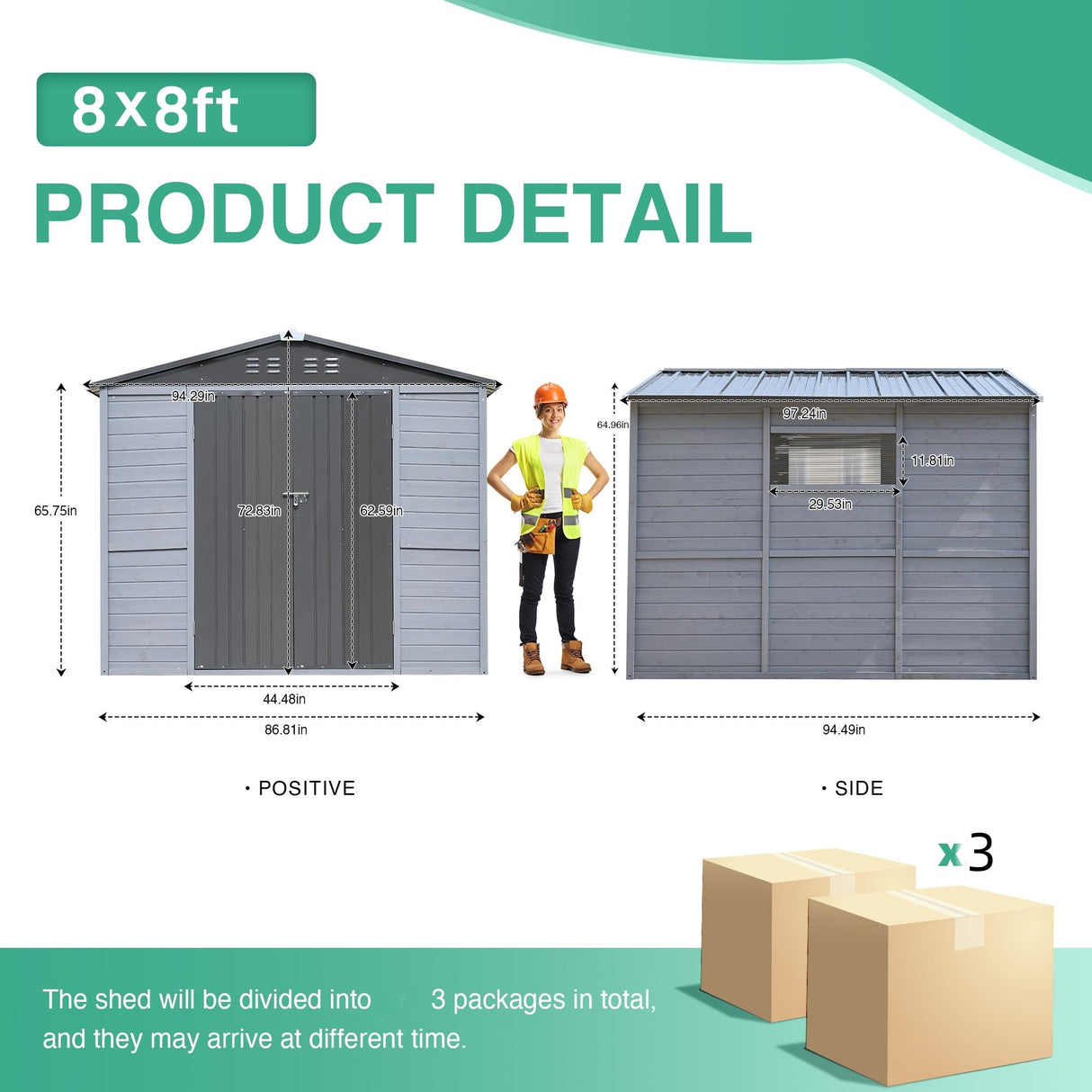 Shed 8' x 8' Storage Shed, 8 x 8 FT Wood Sheds & Outdoor Storage Clearance, Utility and Tool Garden Shed, Waterproof Storage Shed Large with Lockable Doors for Backyard, Patio, Outside Use (Gray) AEMSOFK