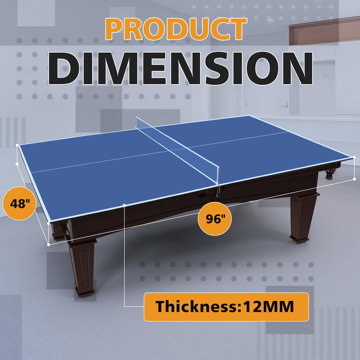 Ping Pong Table Top for Billiard Table, 7FT/8FT/9FT Foldable Table Tennis Table Topper for Pool Table, Indoor Outdoor Table Tennis Conversion Top w/Net & Premium Foam Padding (Blue, 8x4 FT) Generic