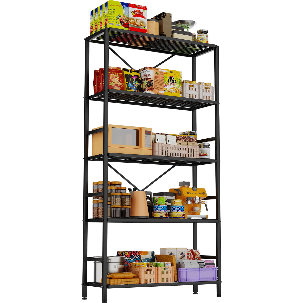 5-Tier Heavy Duty Garage Shelving Unit,Standing Storage Shelf,Metal Wire Rack Shelf Suitable for Laundry Rooms,Bathrooms,Kitchen Storage Rooms,Wardrobes(Black,37.8L x 14W x 65.7H) Soywey