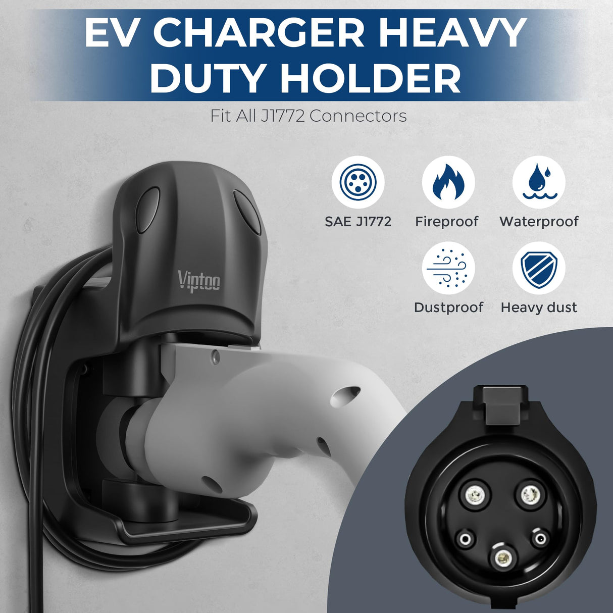 VIPTOO EV Charger Holder Wall Mount - SAE J1772 Holder with 5-Level Adjustable Rotation (45°-180°), EV Charger Control Holder & Cable Organizer for All J1772 EVS VIPTOO